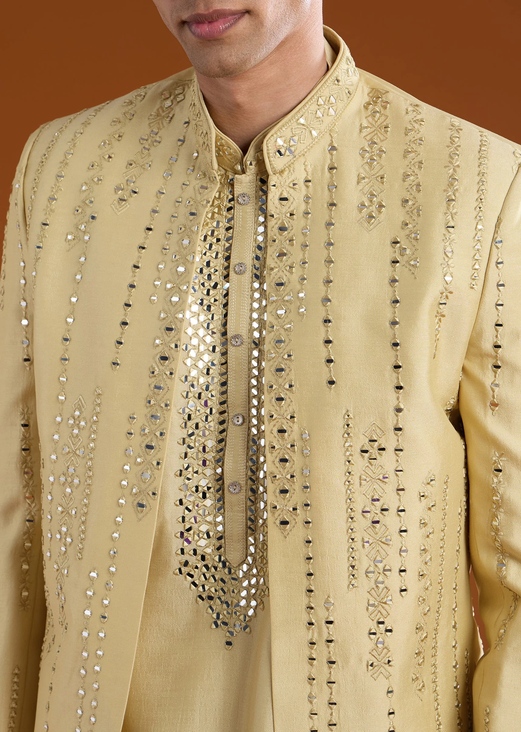 Pista Green Silk Indowestern Kurta Set with Resham Work - Image 2