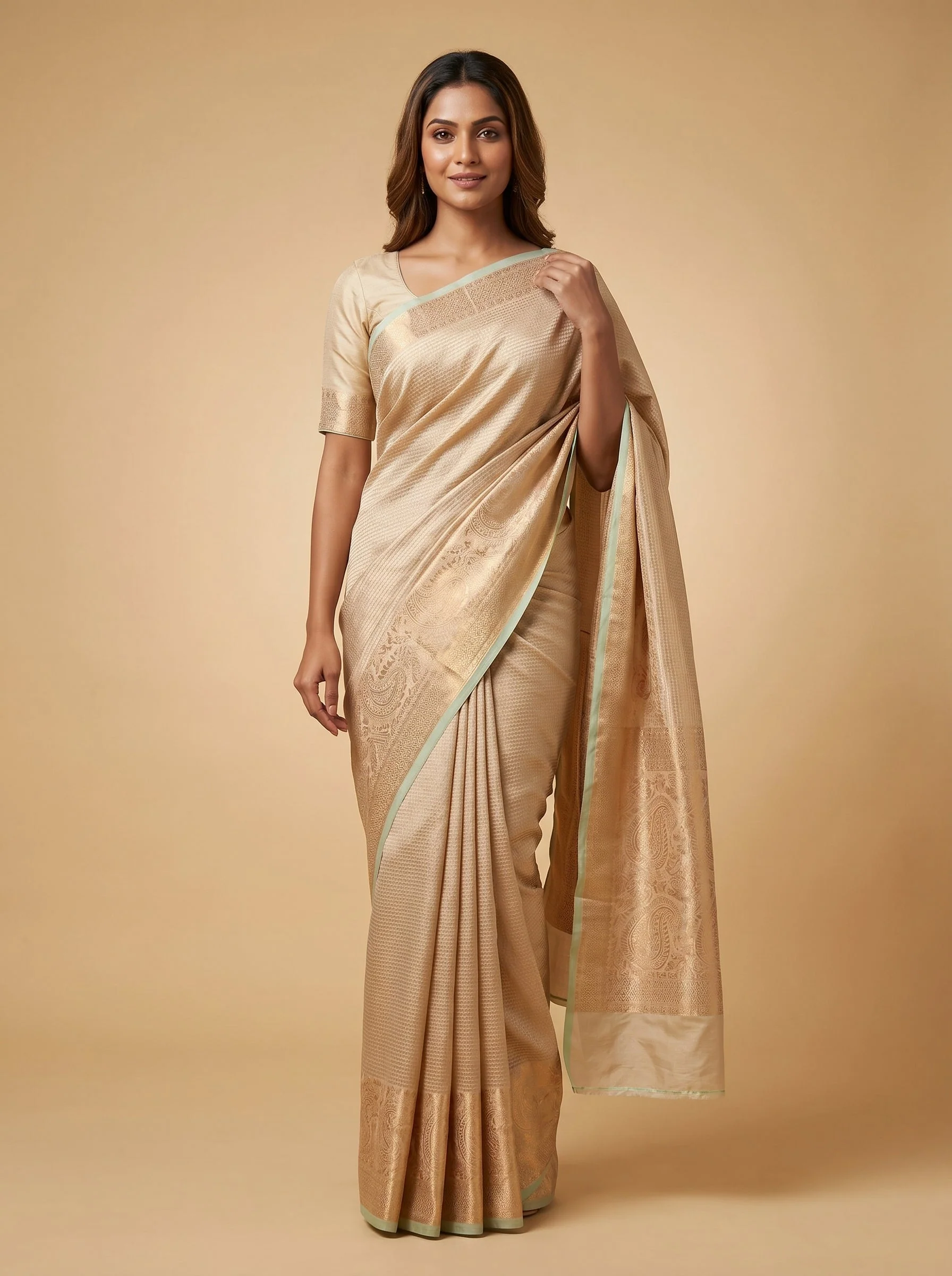 Pista Light Weave Handloom Saree