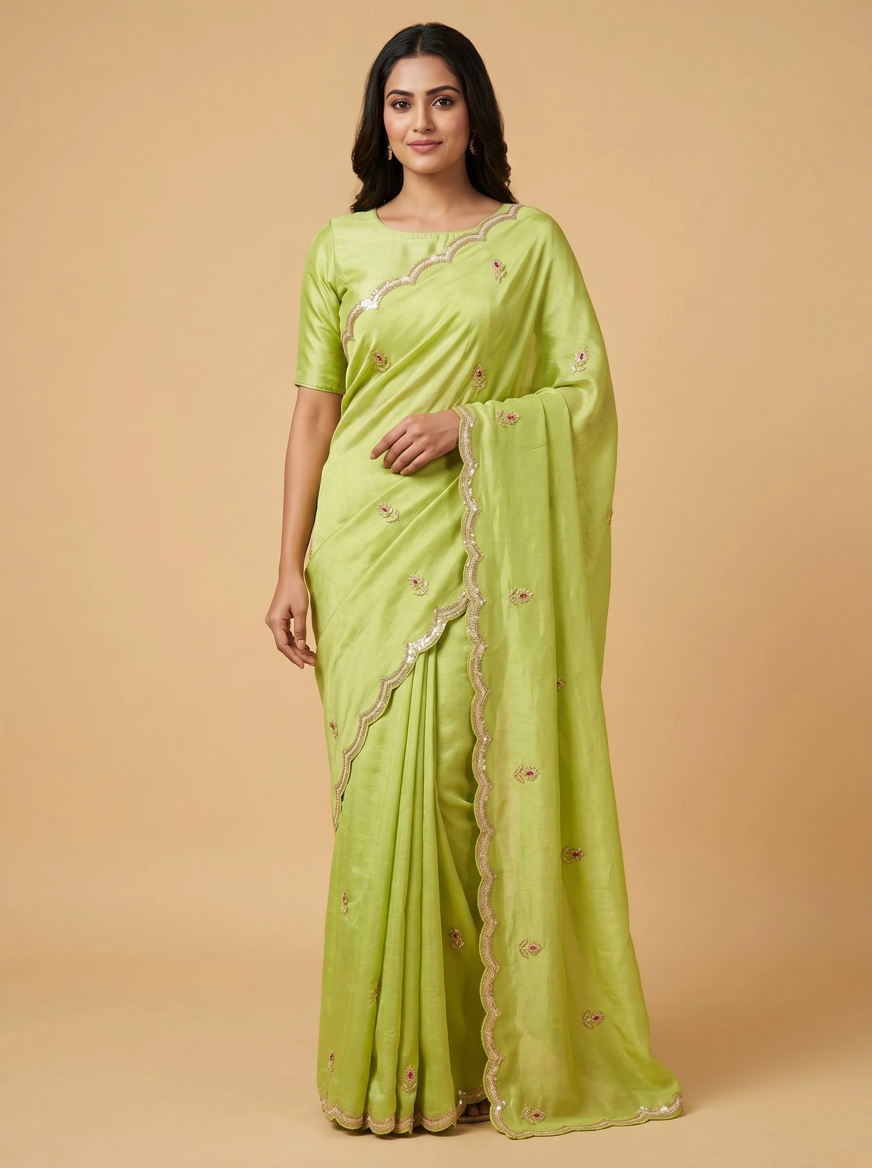 Pista Mint Radiance Embroidered Saree