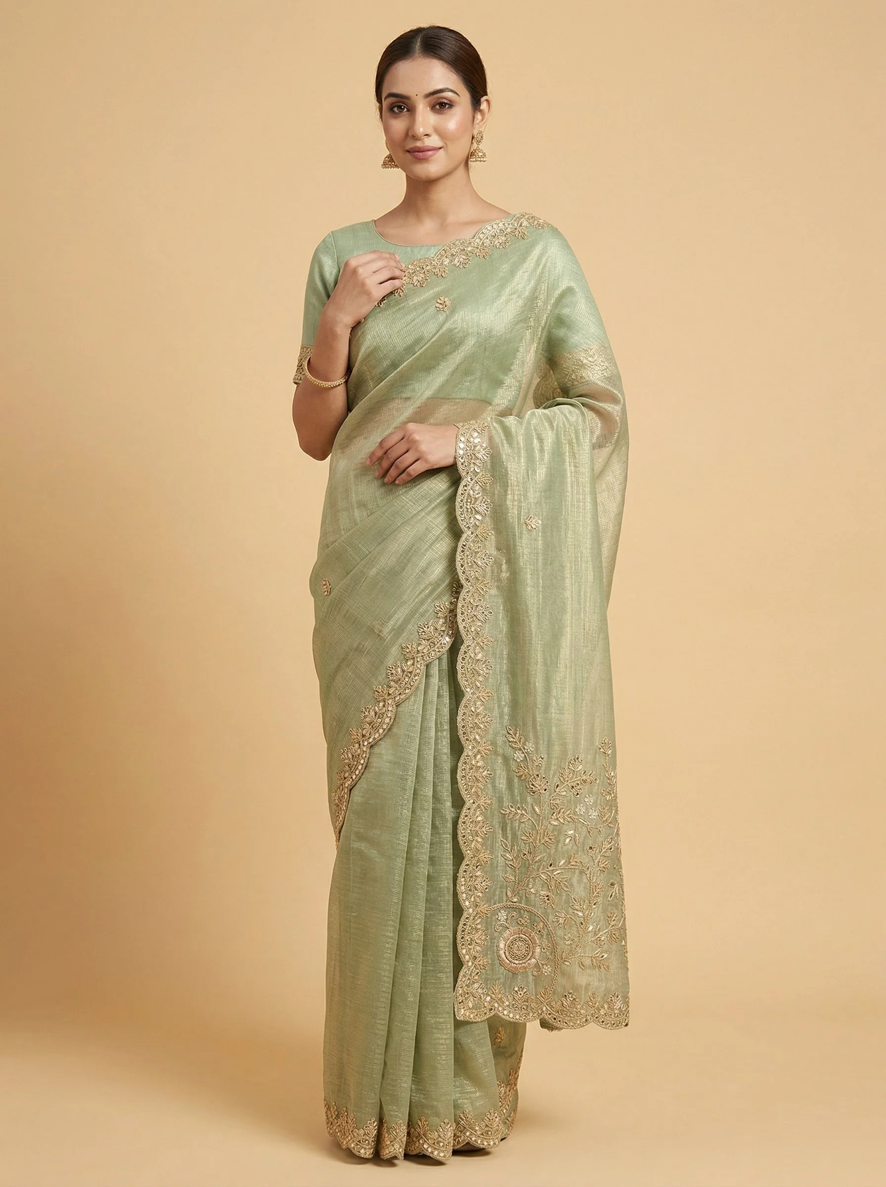 Pista Poised Embroidered Saree