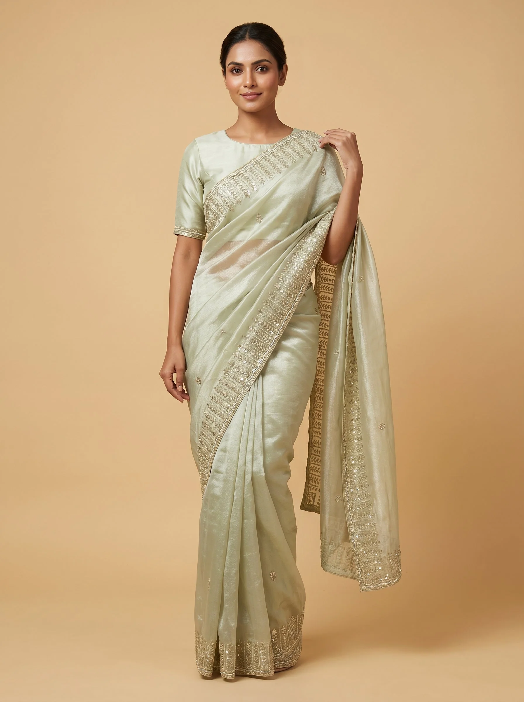 Pista Soft Embroidery Saree