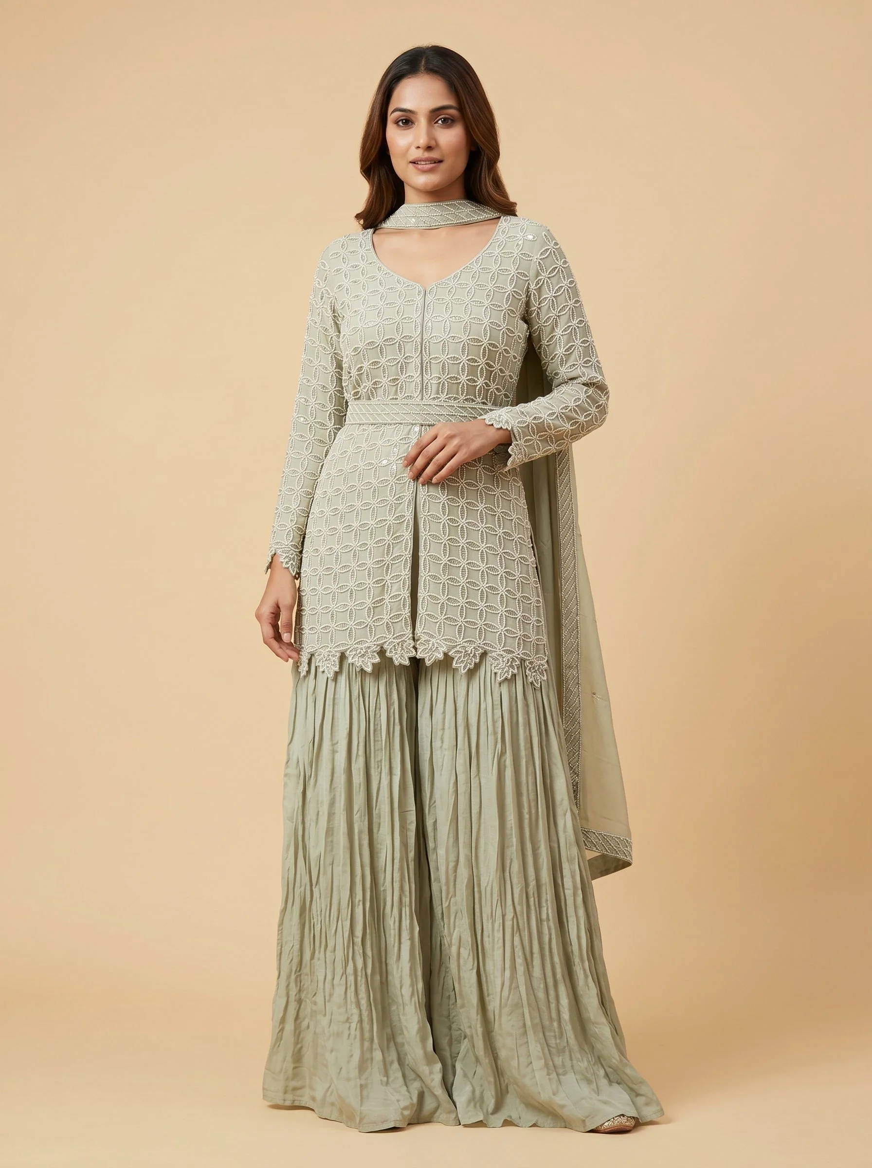 Pistachio Cream Palazzo Set