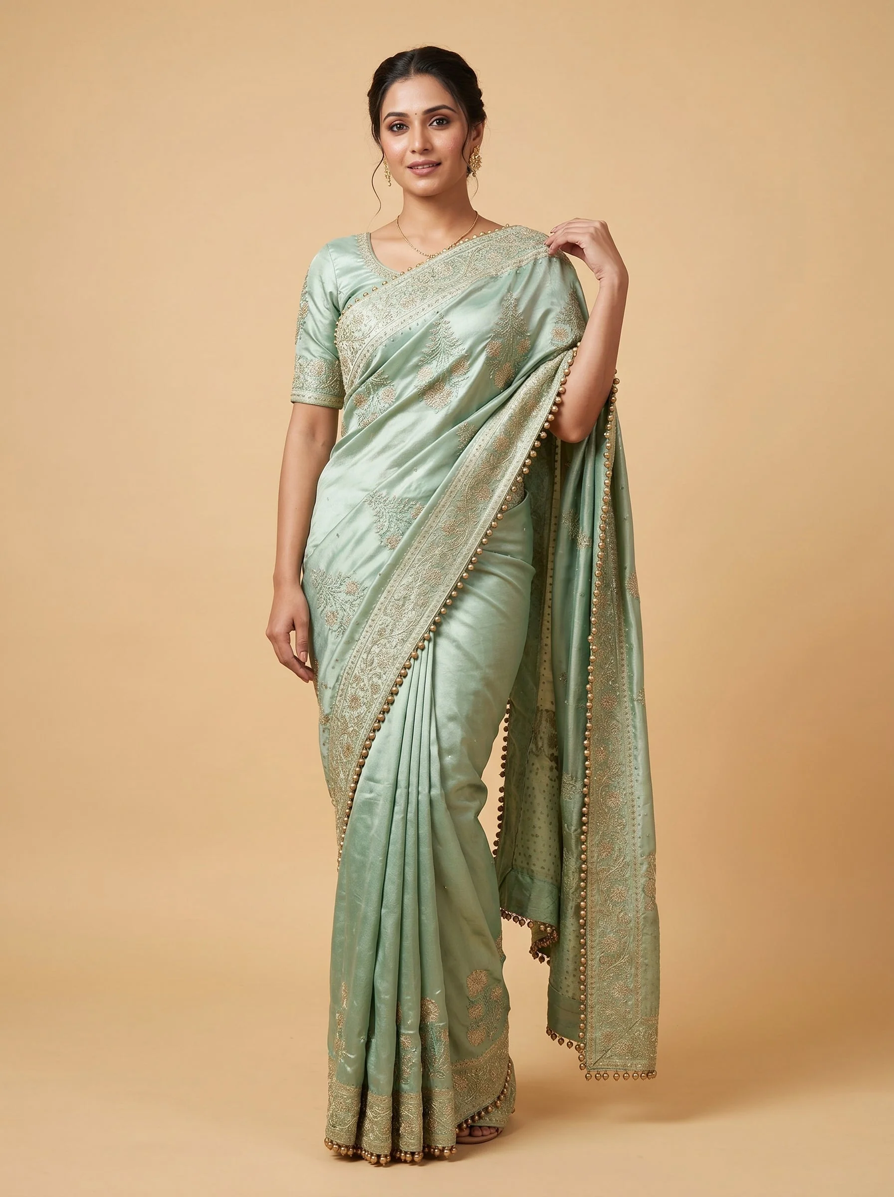 Pistachio Embroidered Saree