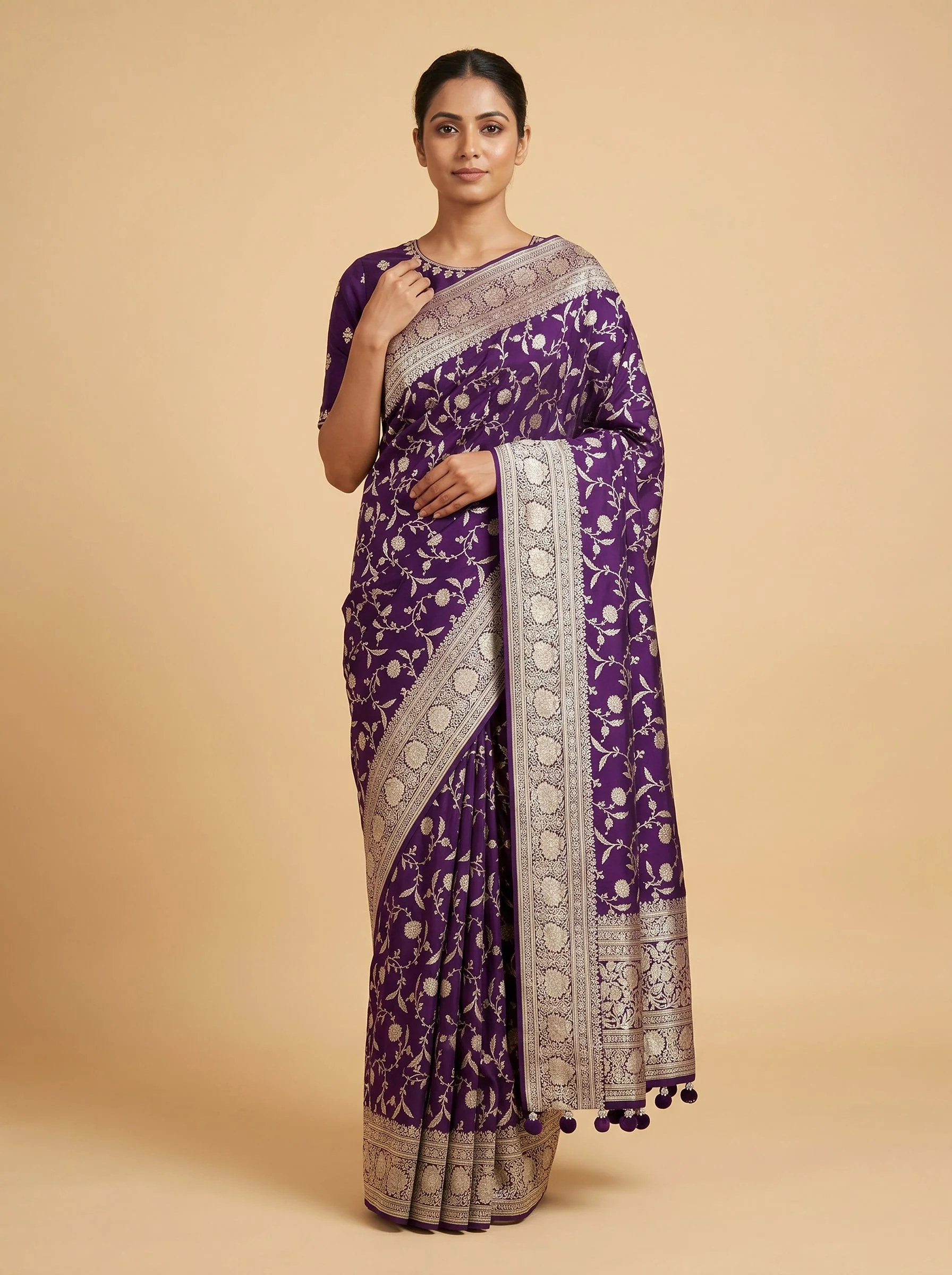 Plum Embroidered Saree