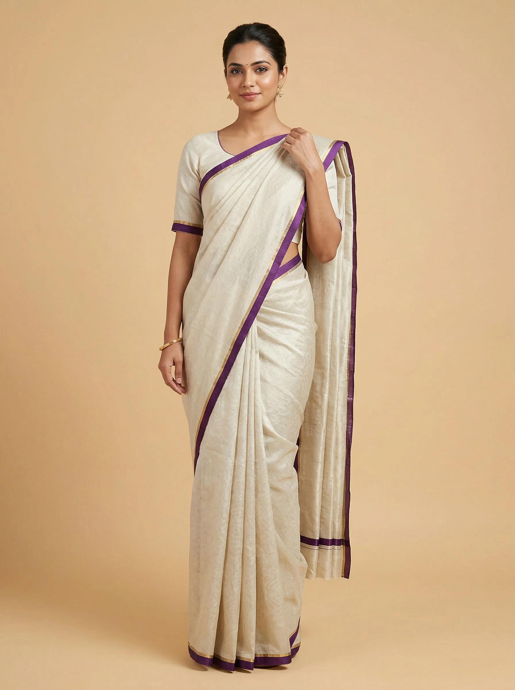 Plum Gold Purple Handloom Saree