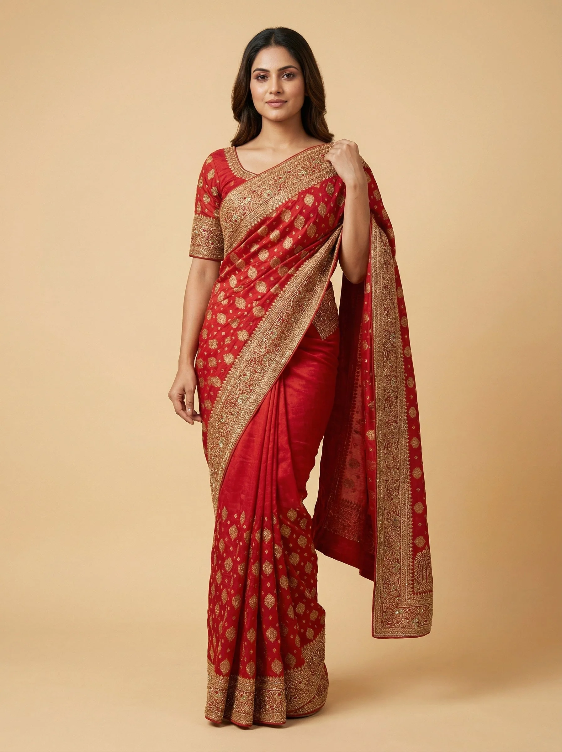 Poppy Crimson Red Embroidered Saree