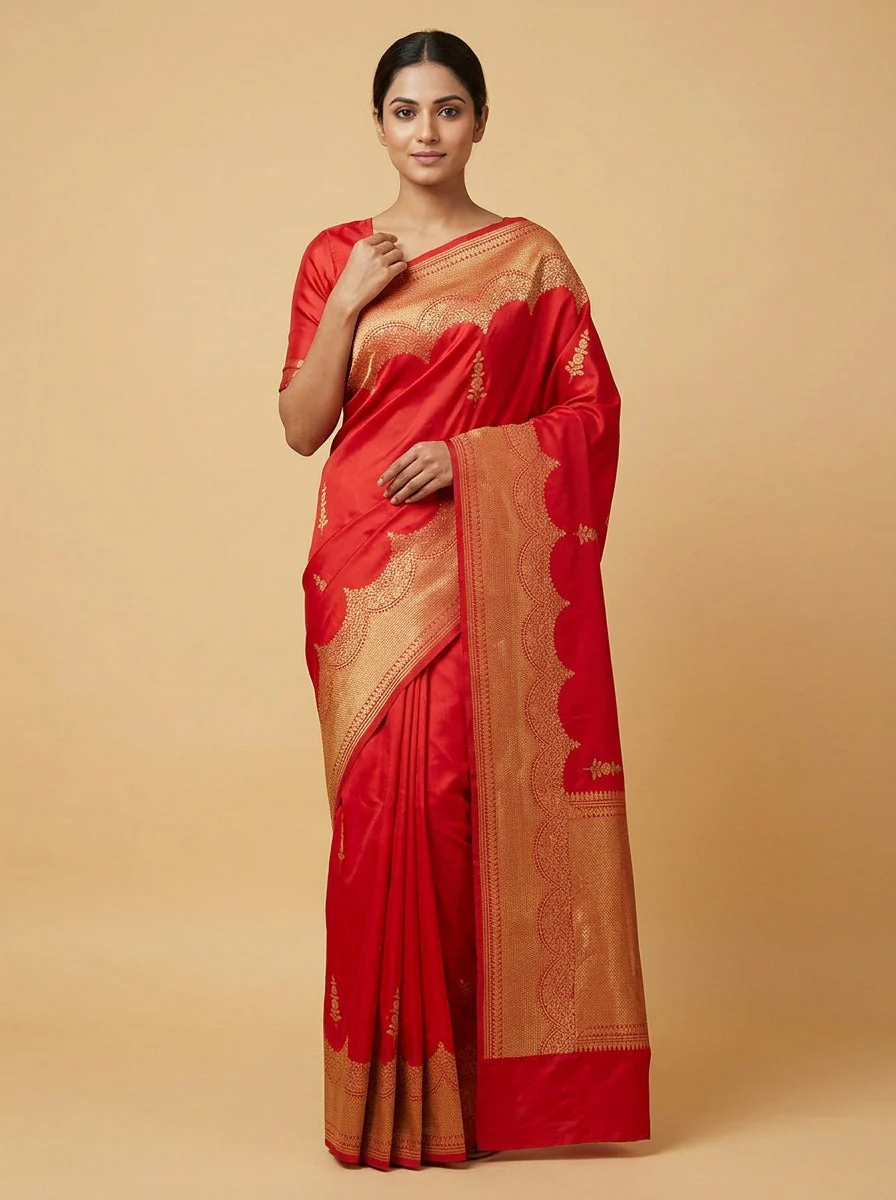Poppy Red Bright Handloom Saree