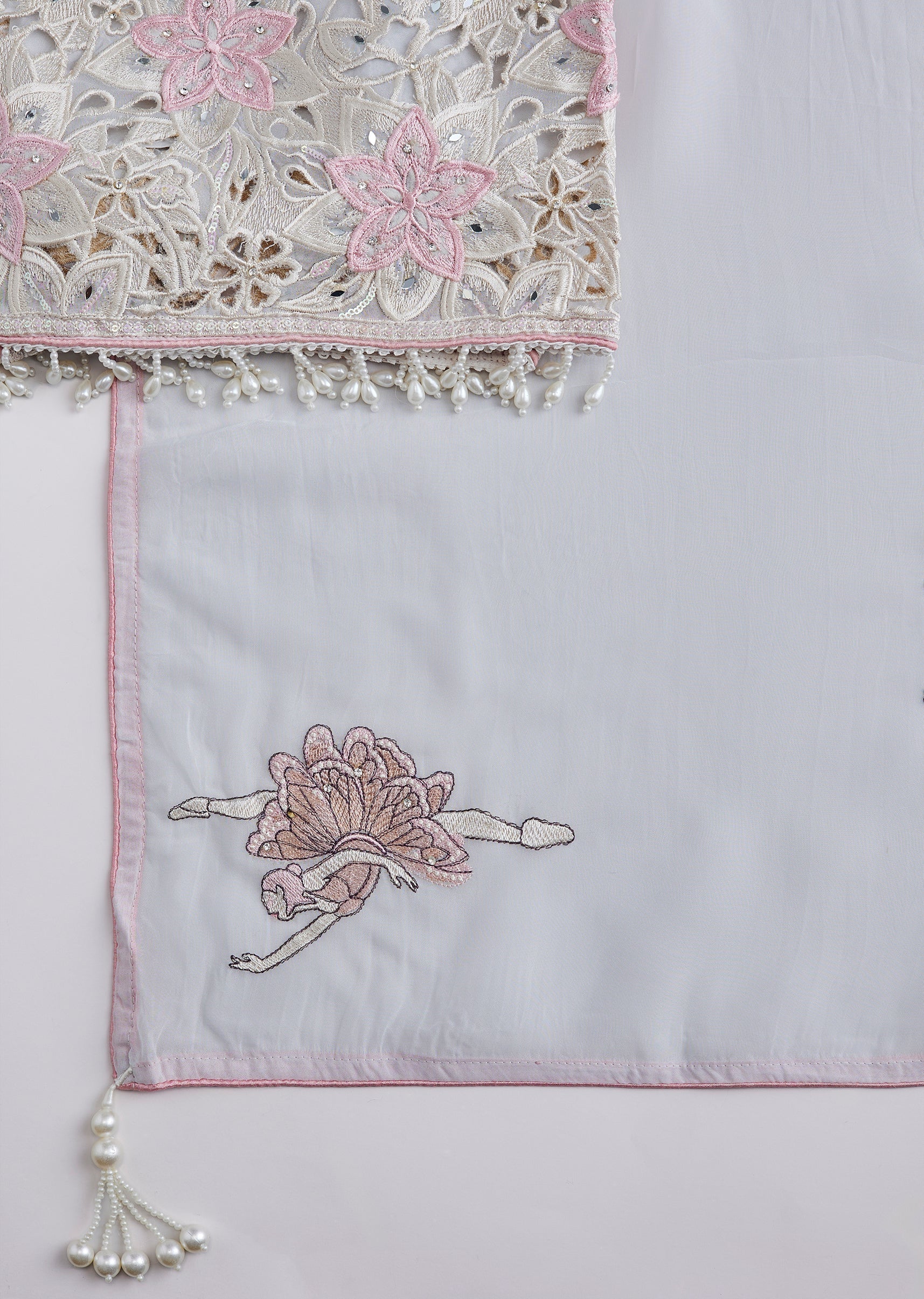 Powder Blue Embroidered Cotton Unstitched Suit Set With Dupatta - Image 3