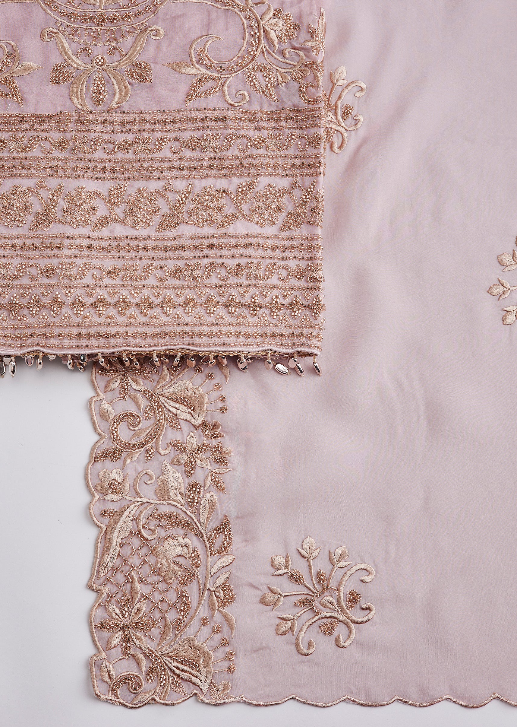 Powder Pink Elegant Organza Suit Set With Dupatta - Image 3