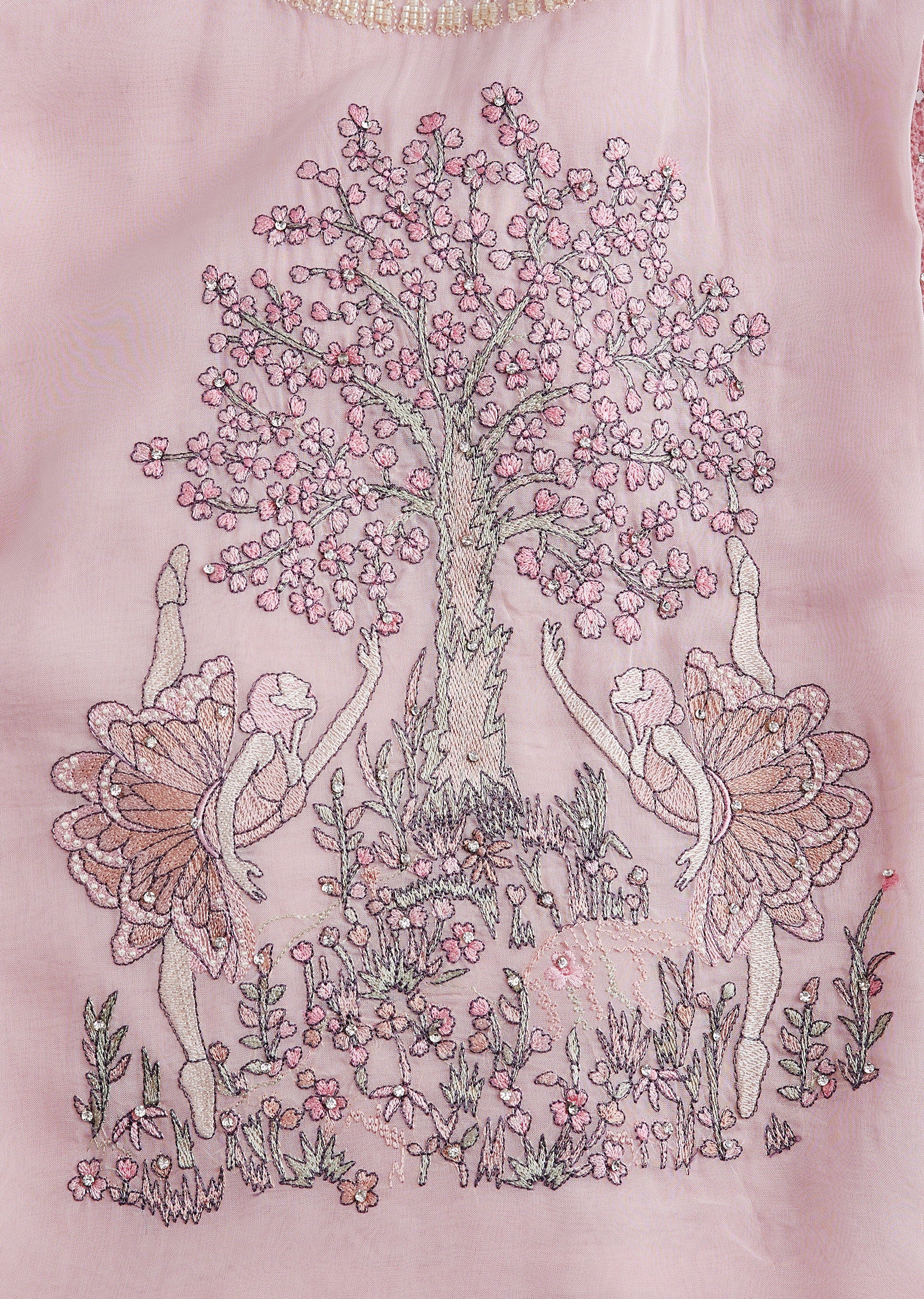 Powder Pink Embroidered Cotton Unstitched Suit Set With Dupatta - Image 2