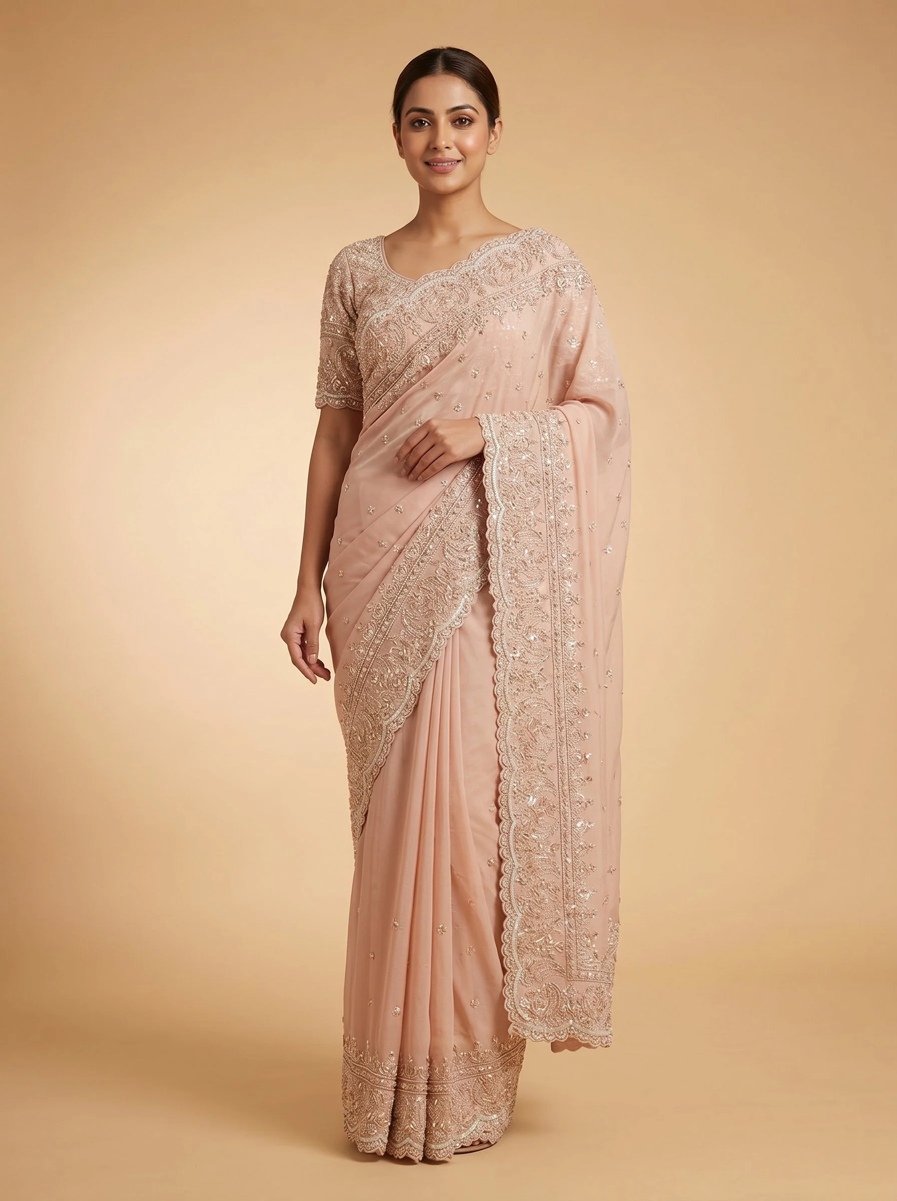 Powder Pink Soft Glow Embroidered Saree