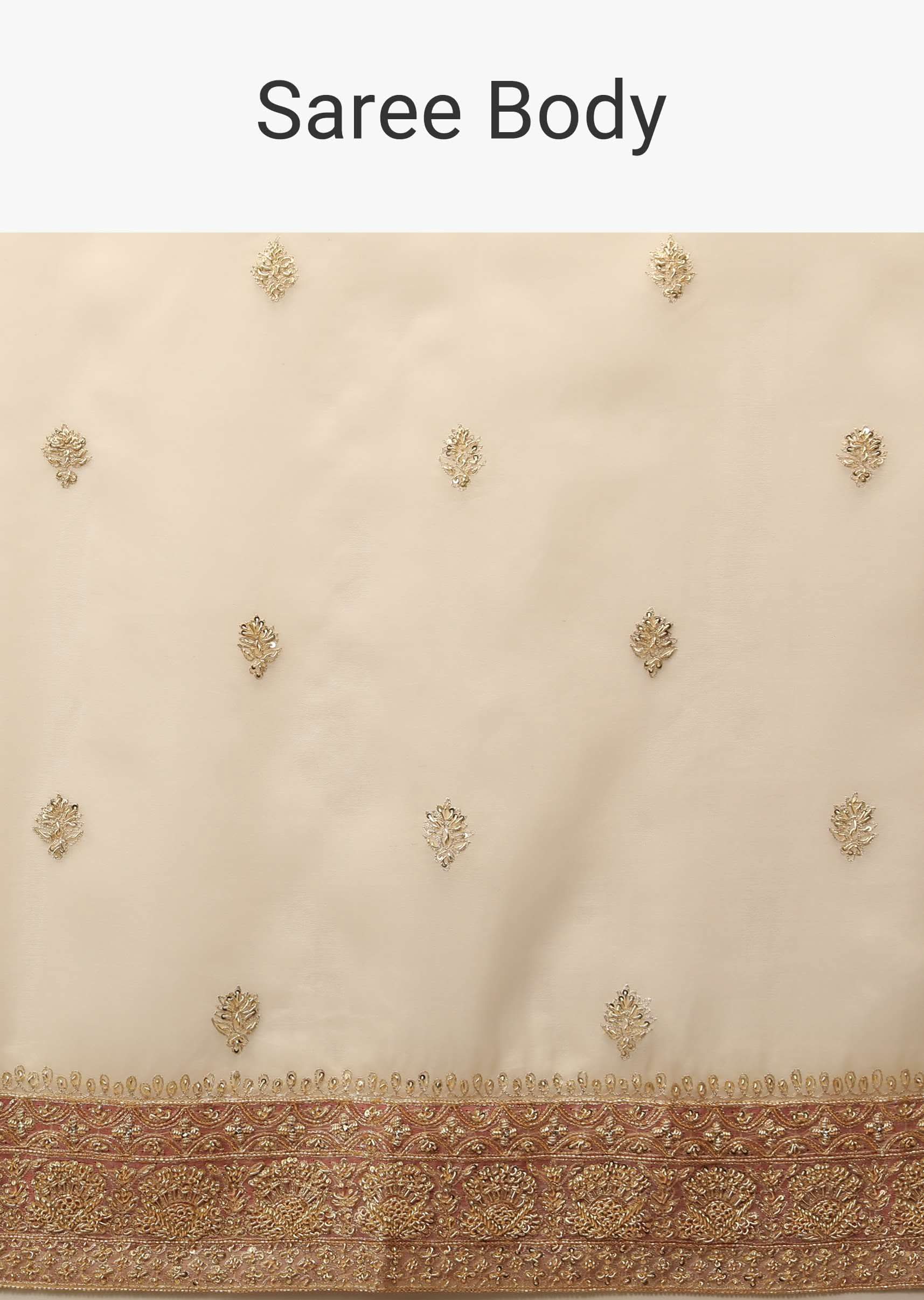 Powder White Saree In Organza With Zardosi Border And Bandhani Printed Ready Blouse - Image 7
