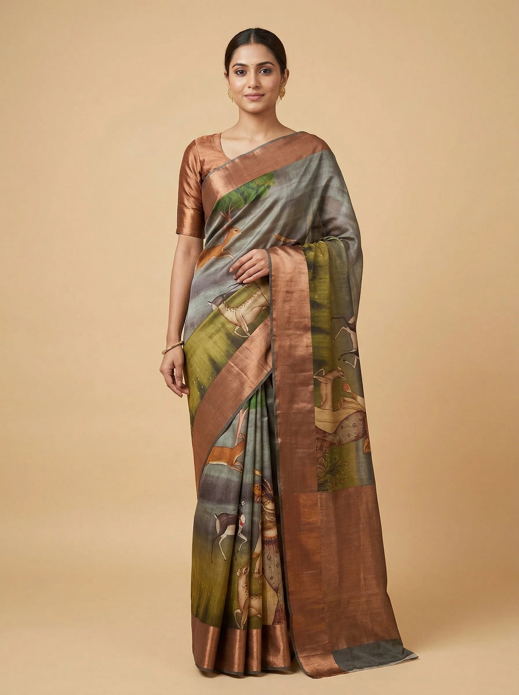 Printed Ash Grey Saree