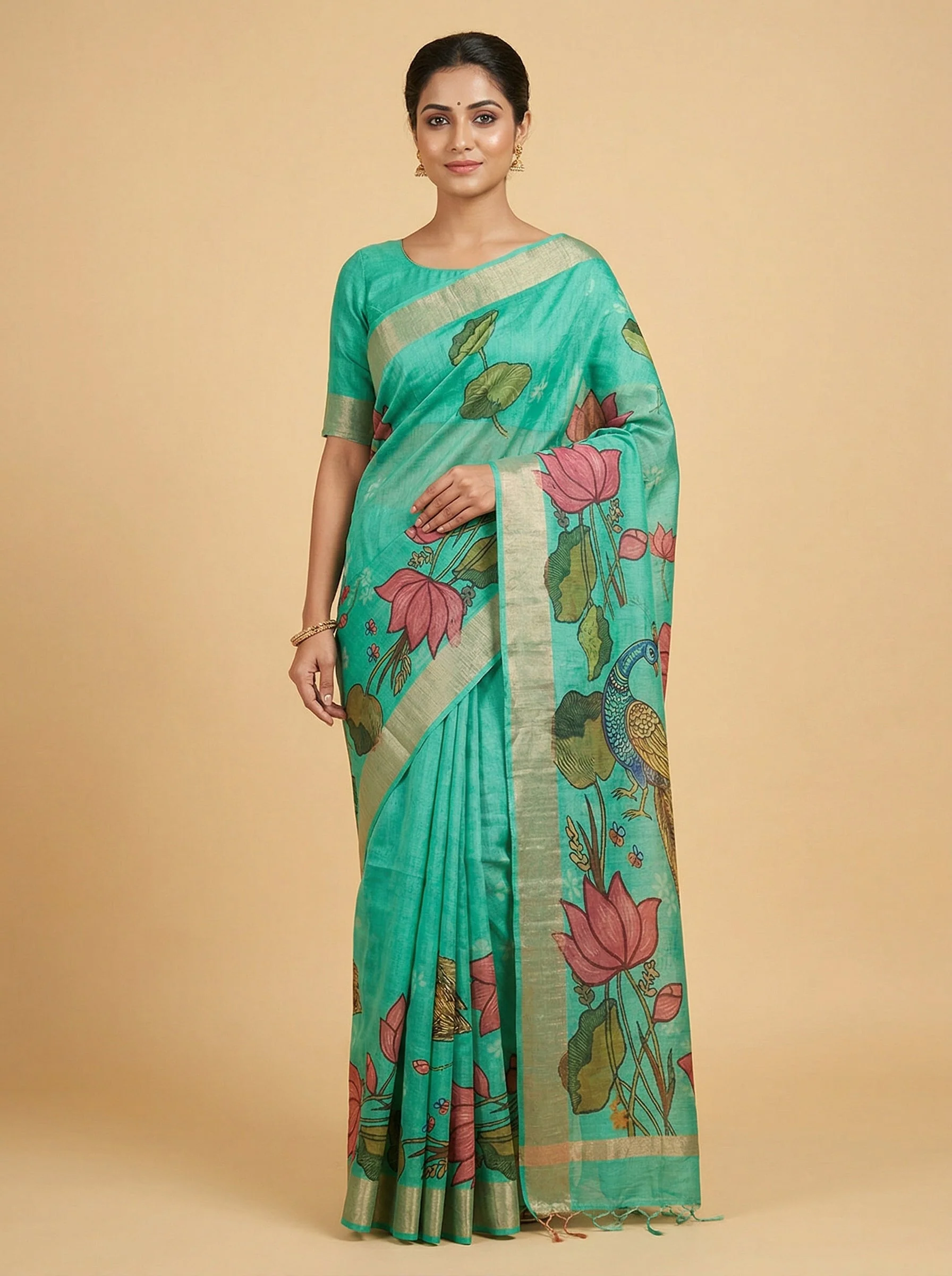 Printed Emerald Green Saree
