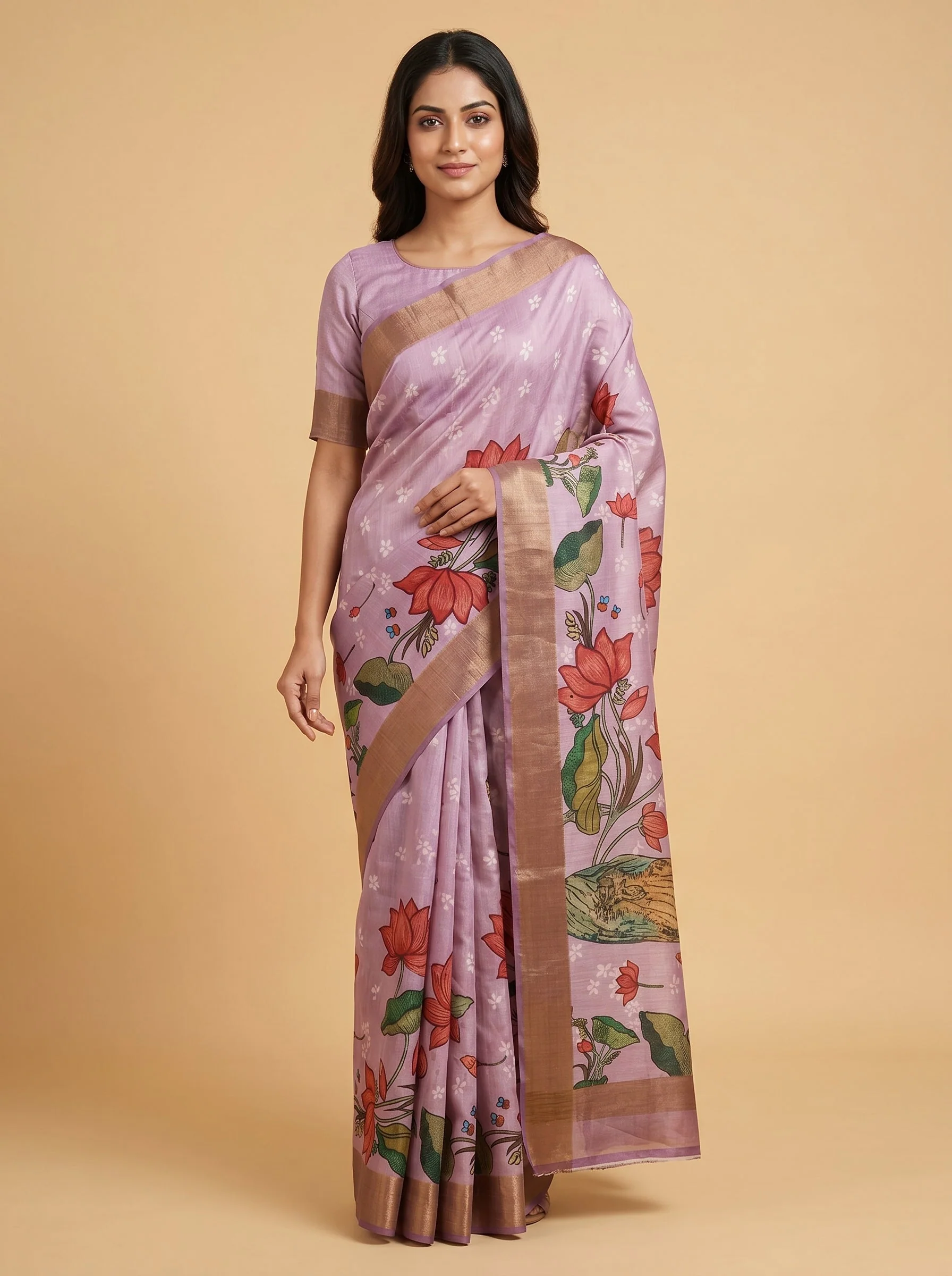 Printed Lavender Saree