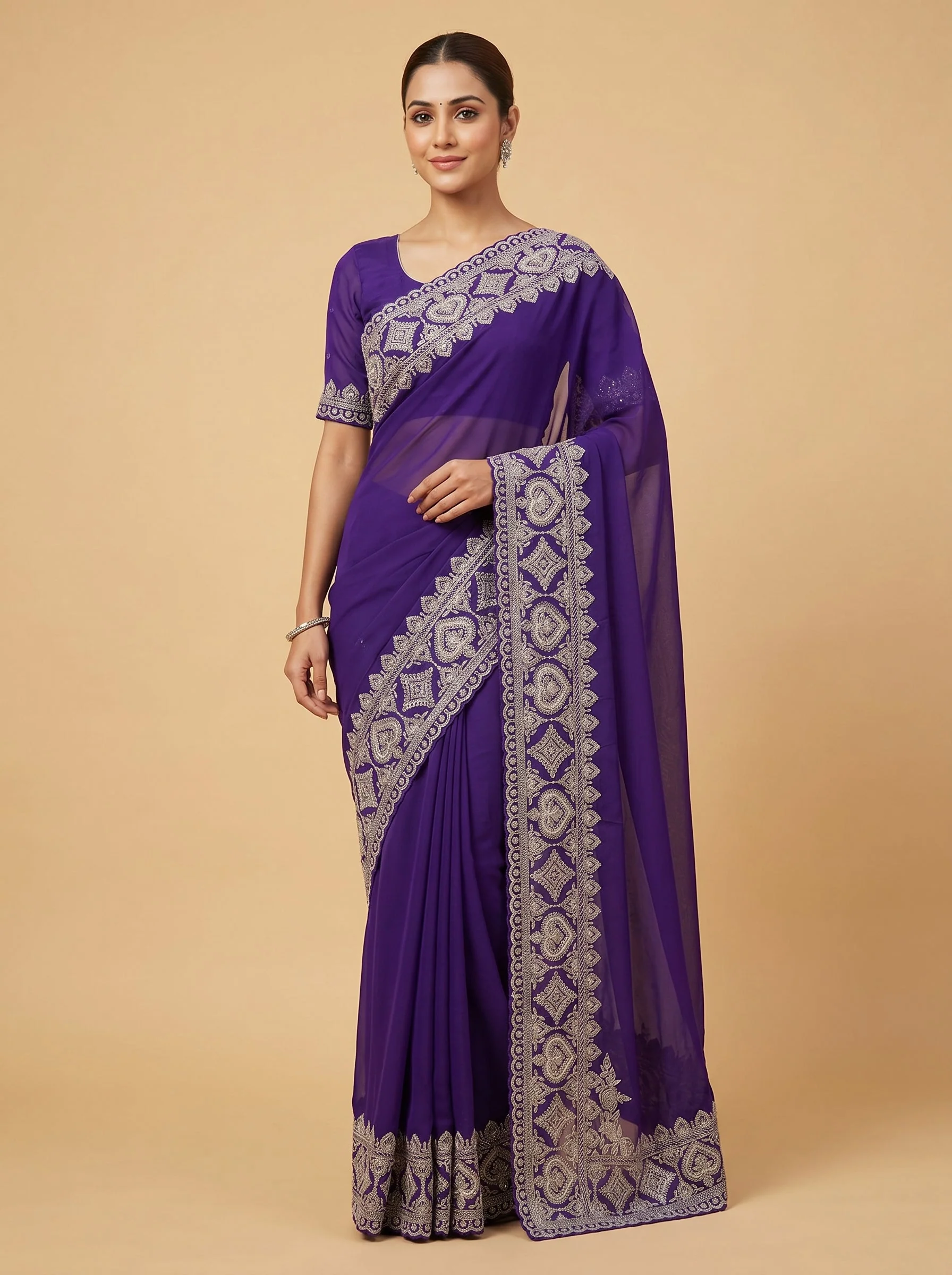 Purple Amethyst Aura Embroidered Saree