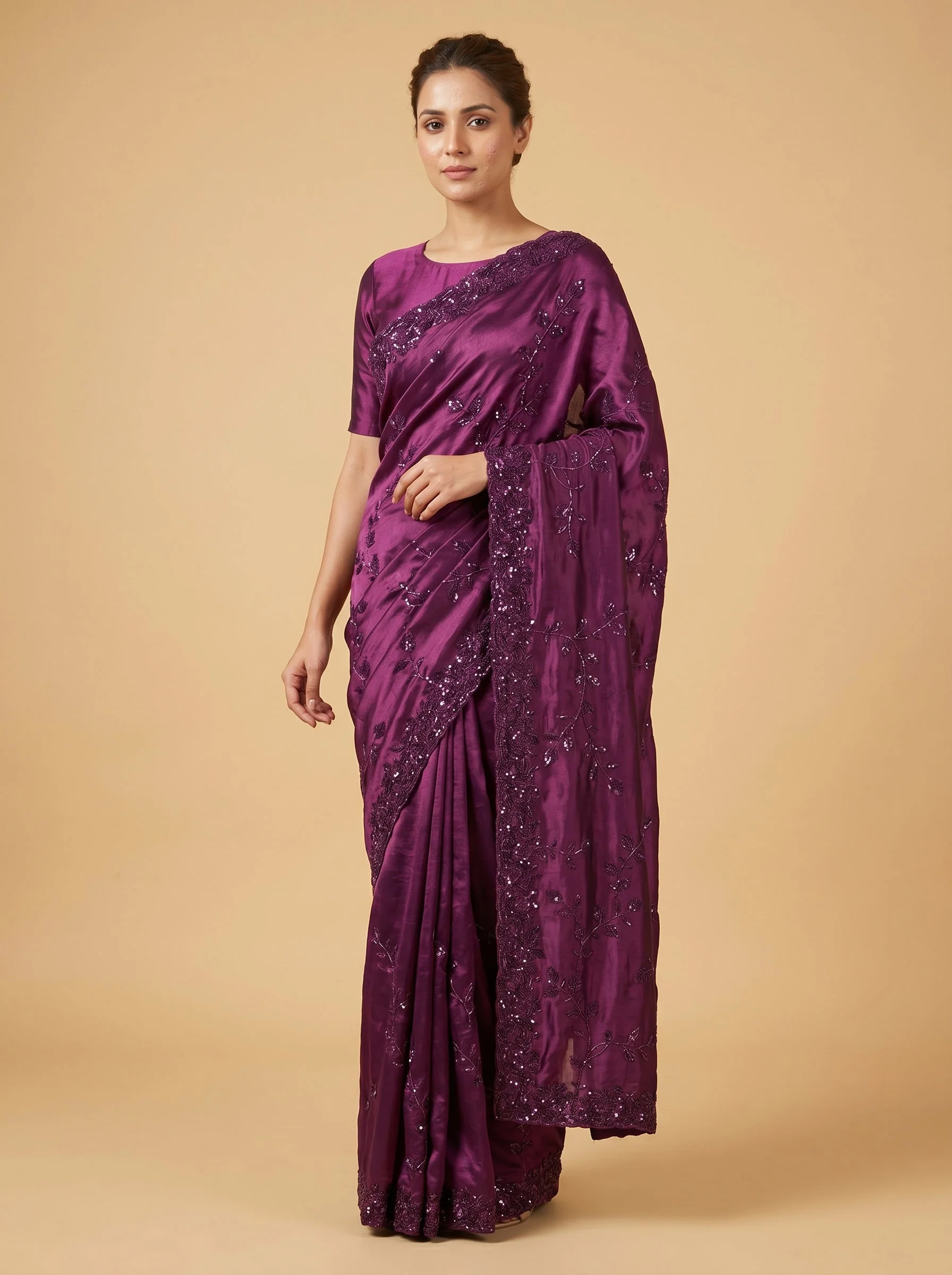 Purple Amethyst Glow Embroidered Saree