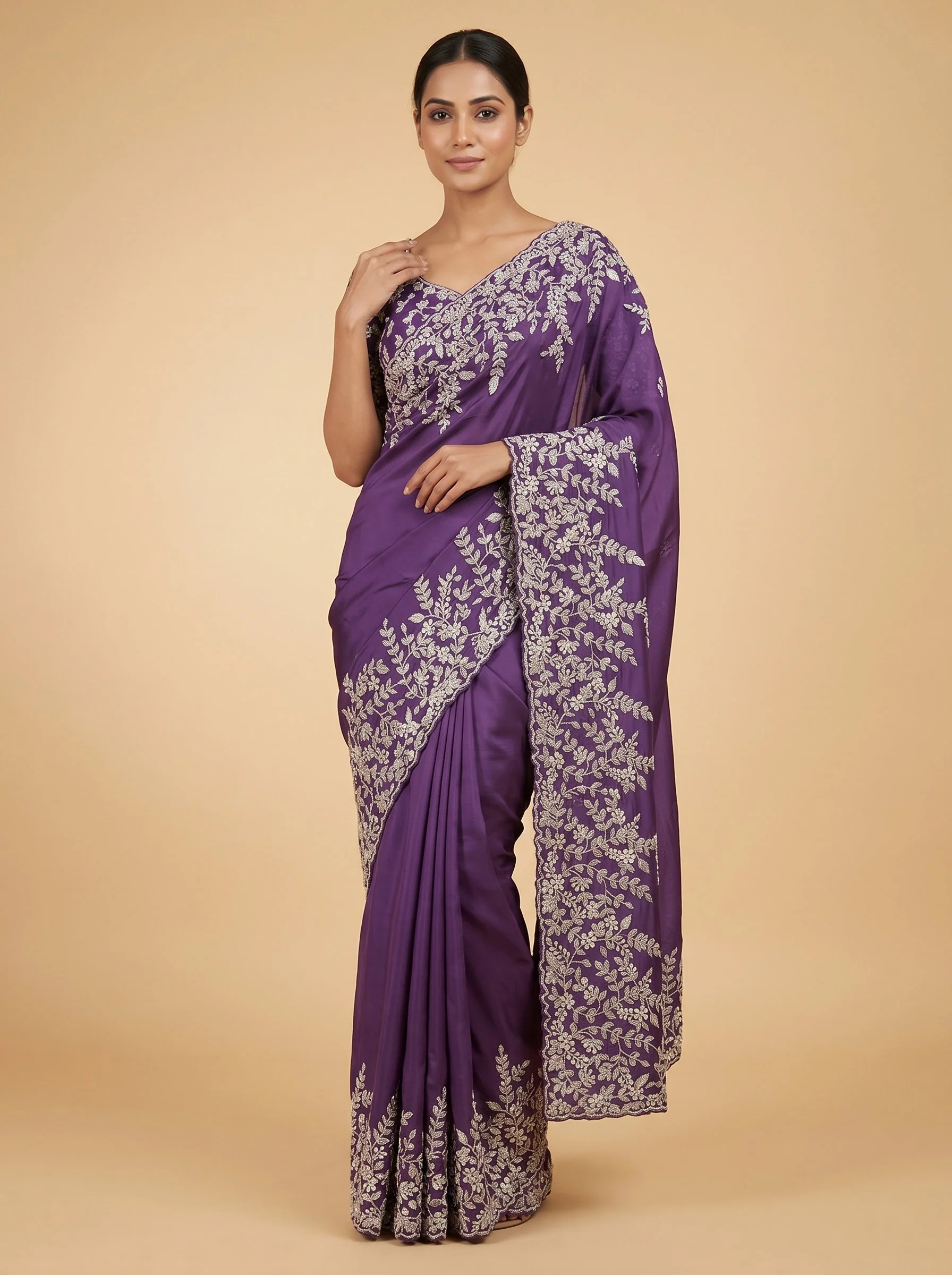 Purple Amethyst Shine Embroidered Saree