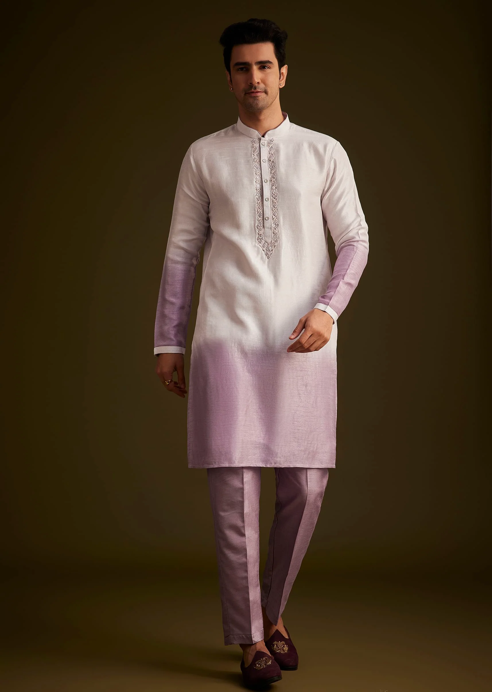 Purple and Lilac Ombre Sherwani With Embroidery - Image 6
