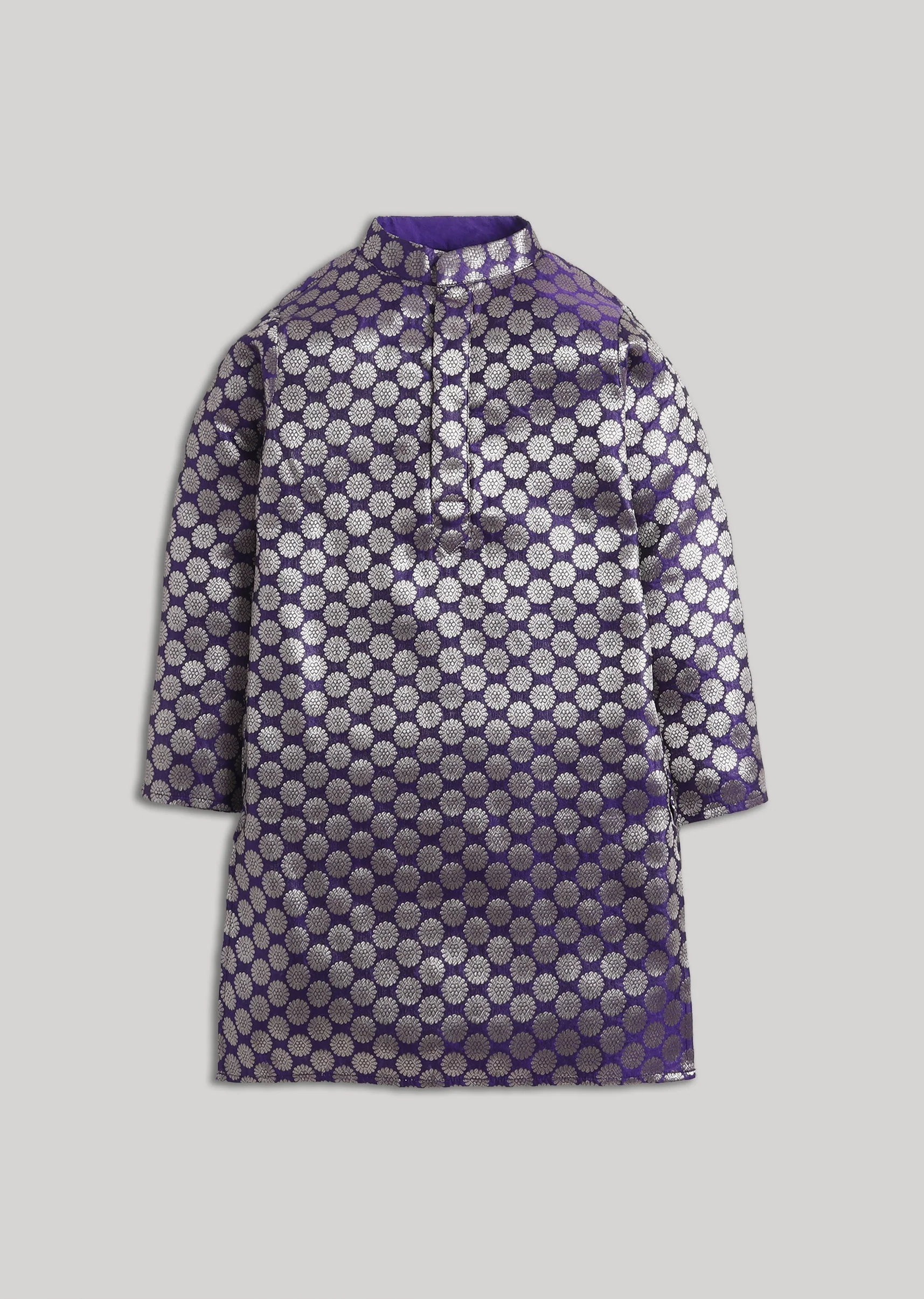 Purple Banarasi Silk Boys Kurta Set - Image 2