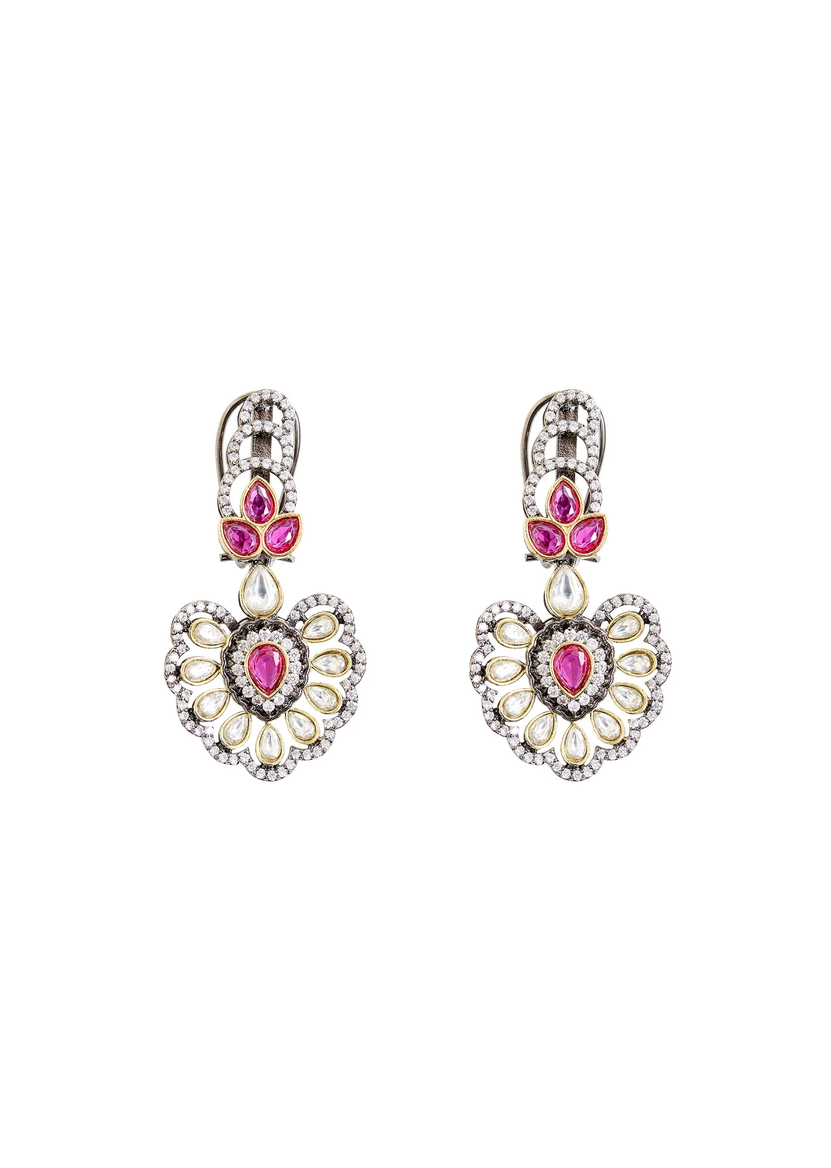 Purple Beaded Kundan Style Necklace And Earring Set - Image 4