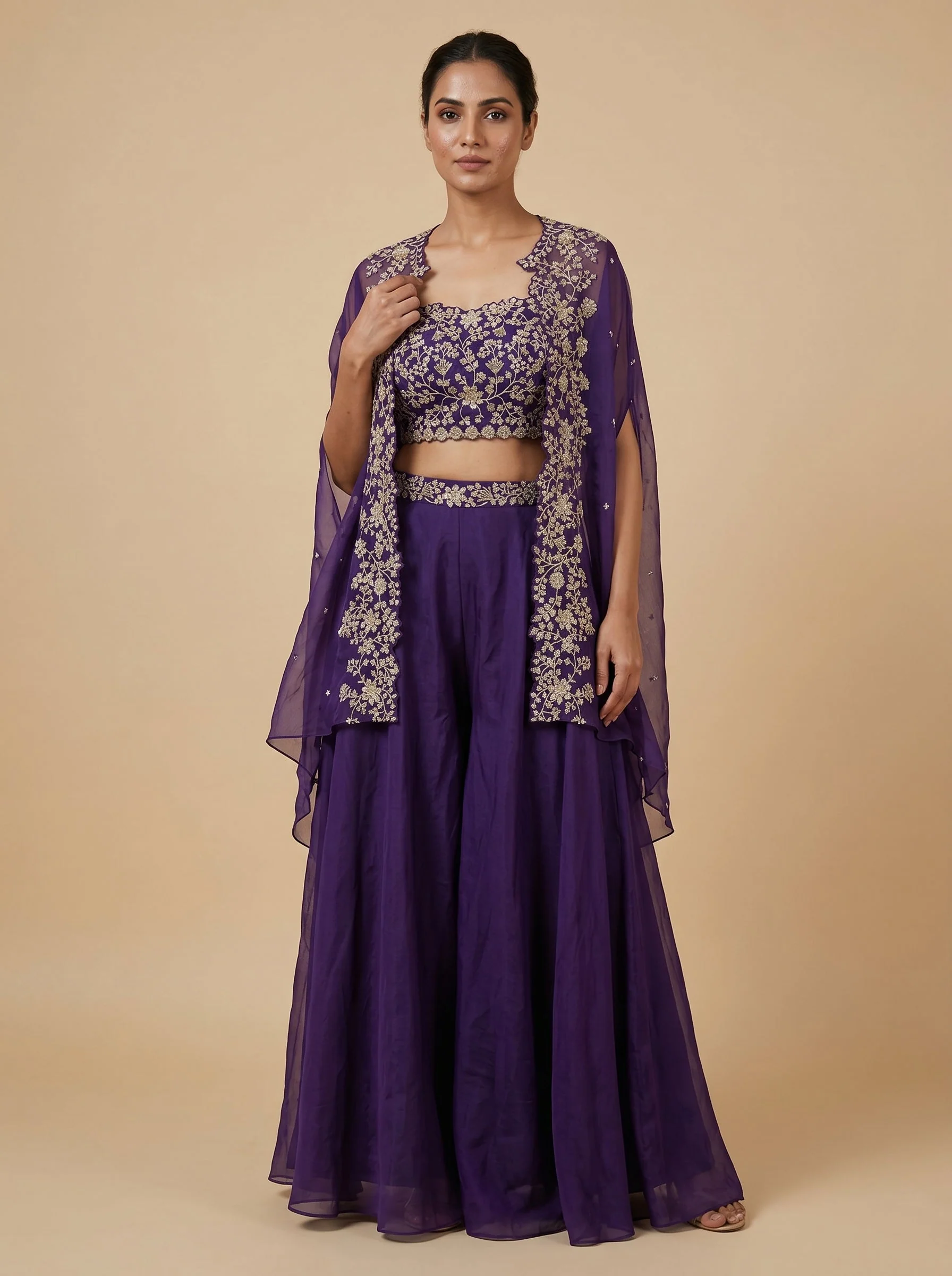 Purple Beam Palazzo Crop Top Set