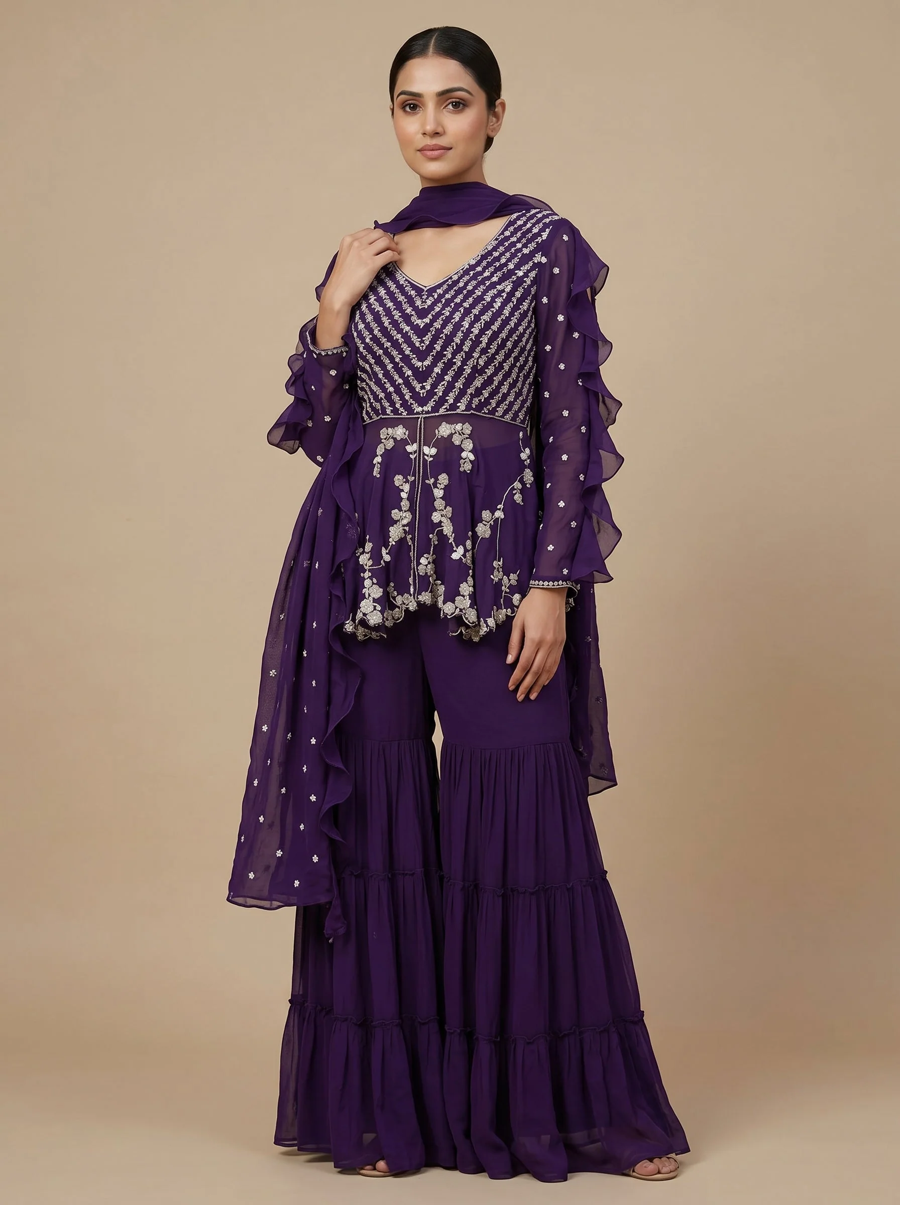 Purple Bloom Sharara Set