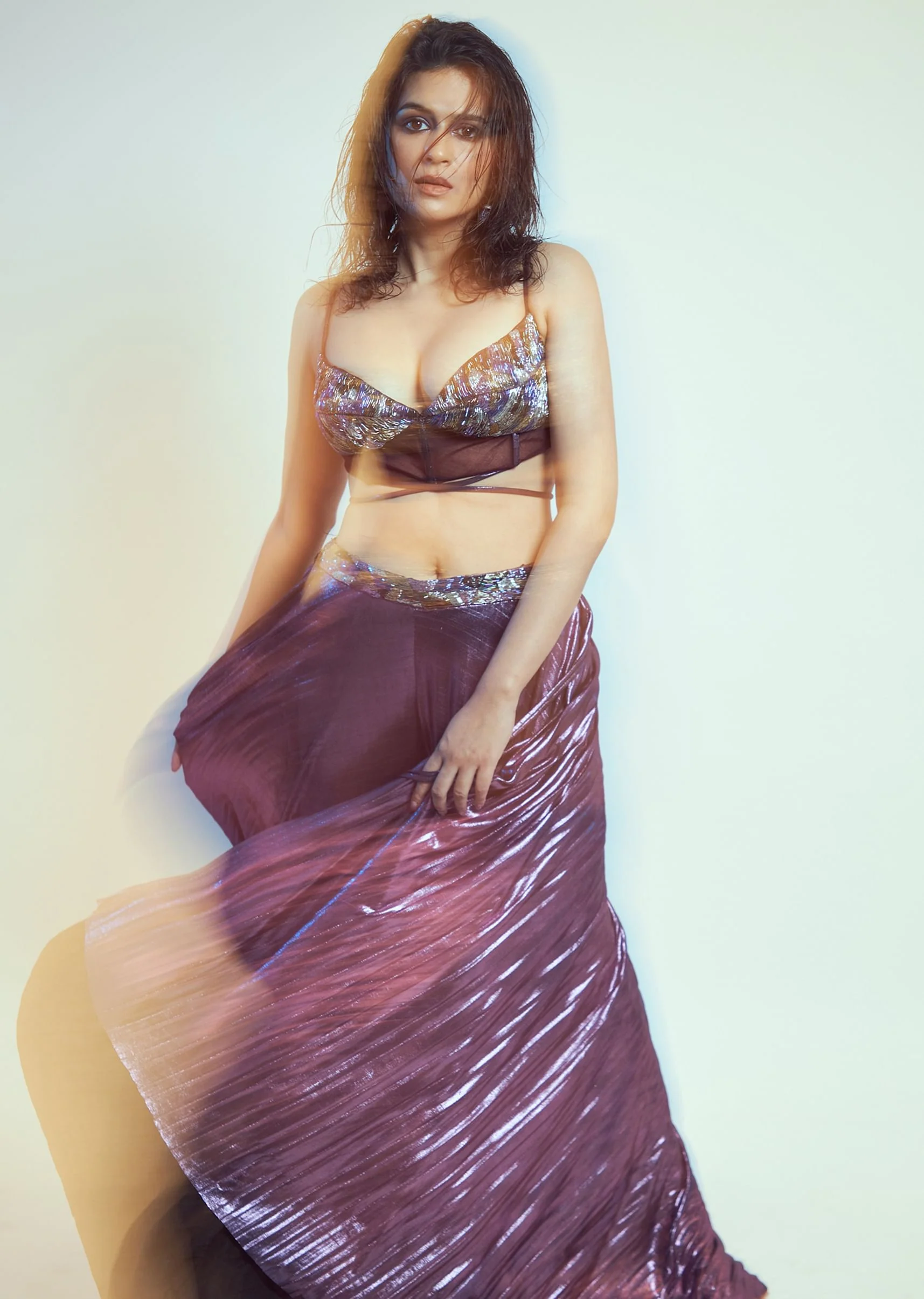 Purple Blouse And Palazzo Set In Lycra With Cutdana Work - Image 7