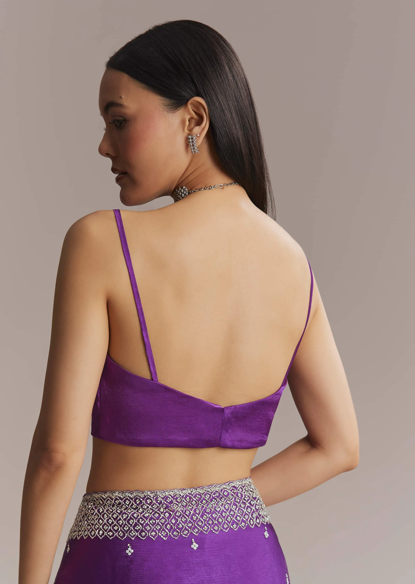Purple Chinon Saree With Stone And Sequin Embroidery - Image 7
