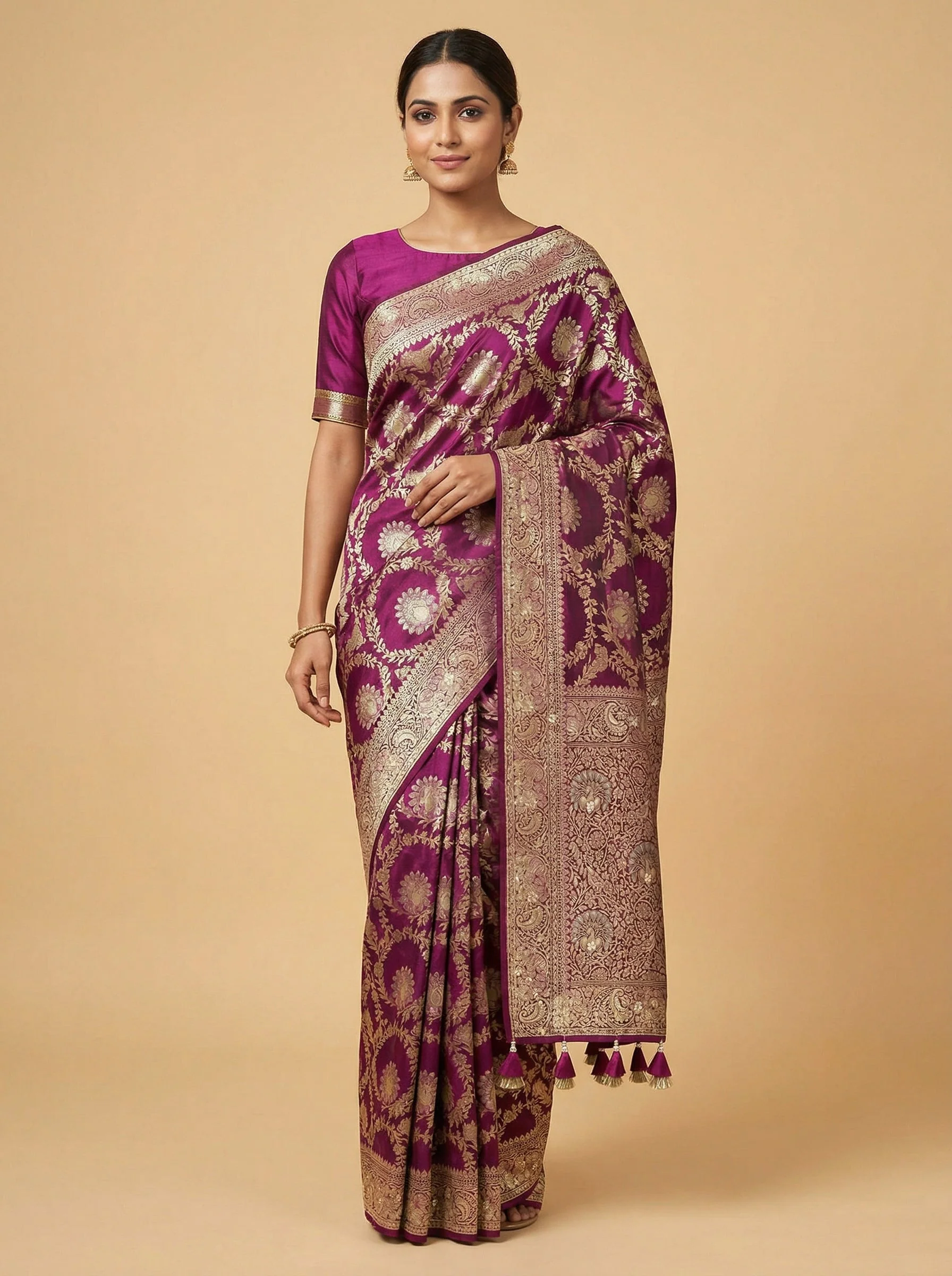 Purple Crafted Embroidered Saree