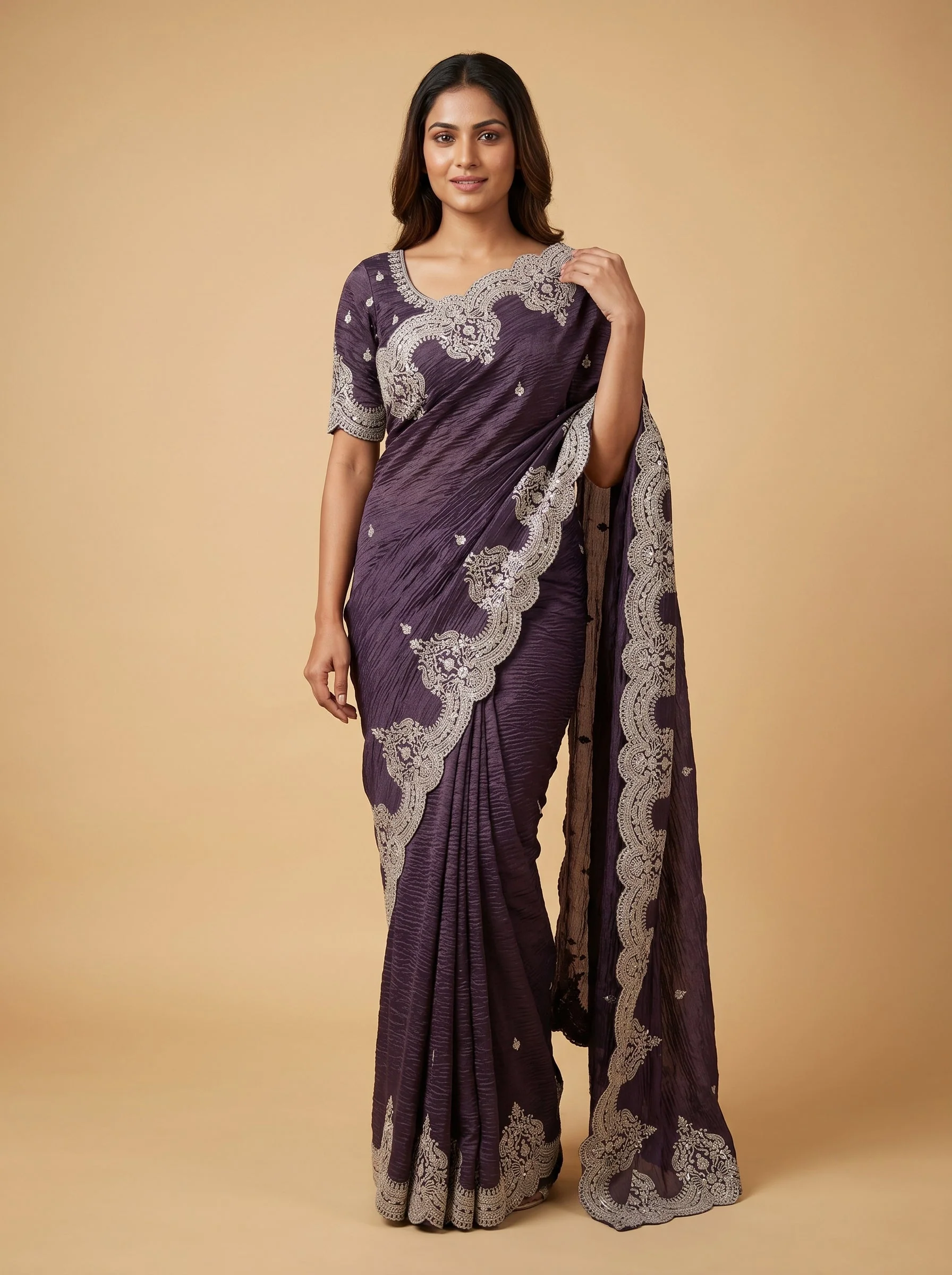Purple Crown Bloom Embroidered Saree