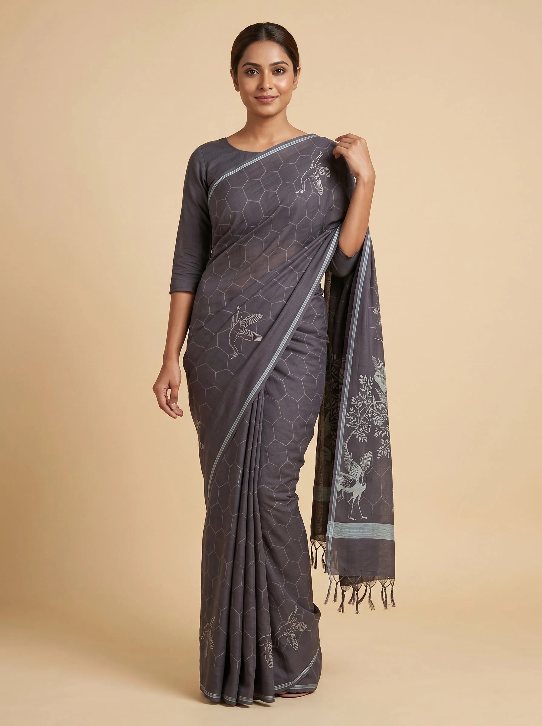 Purple Crown Drape Handloom Saree