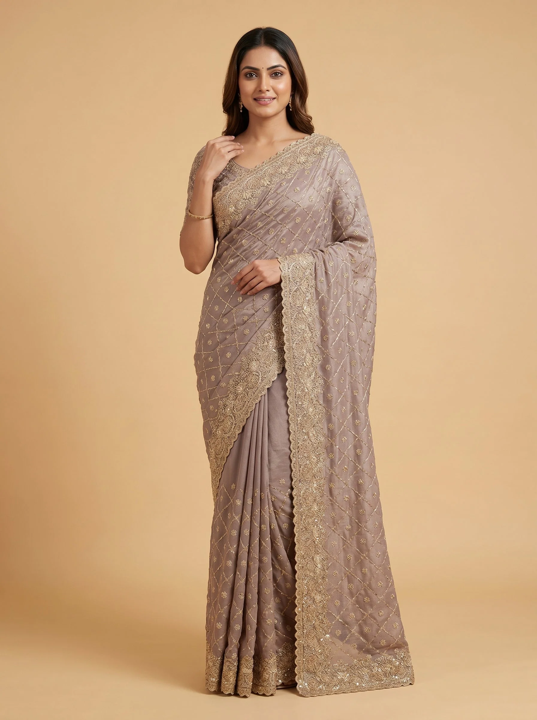 Purple Deep Tone Embroidered Saree
