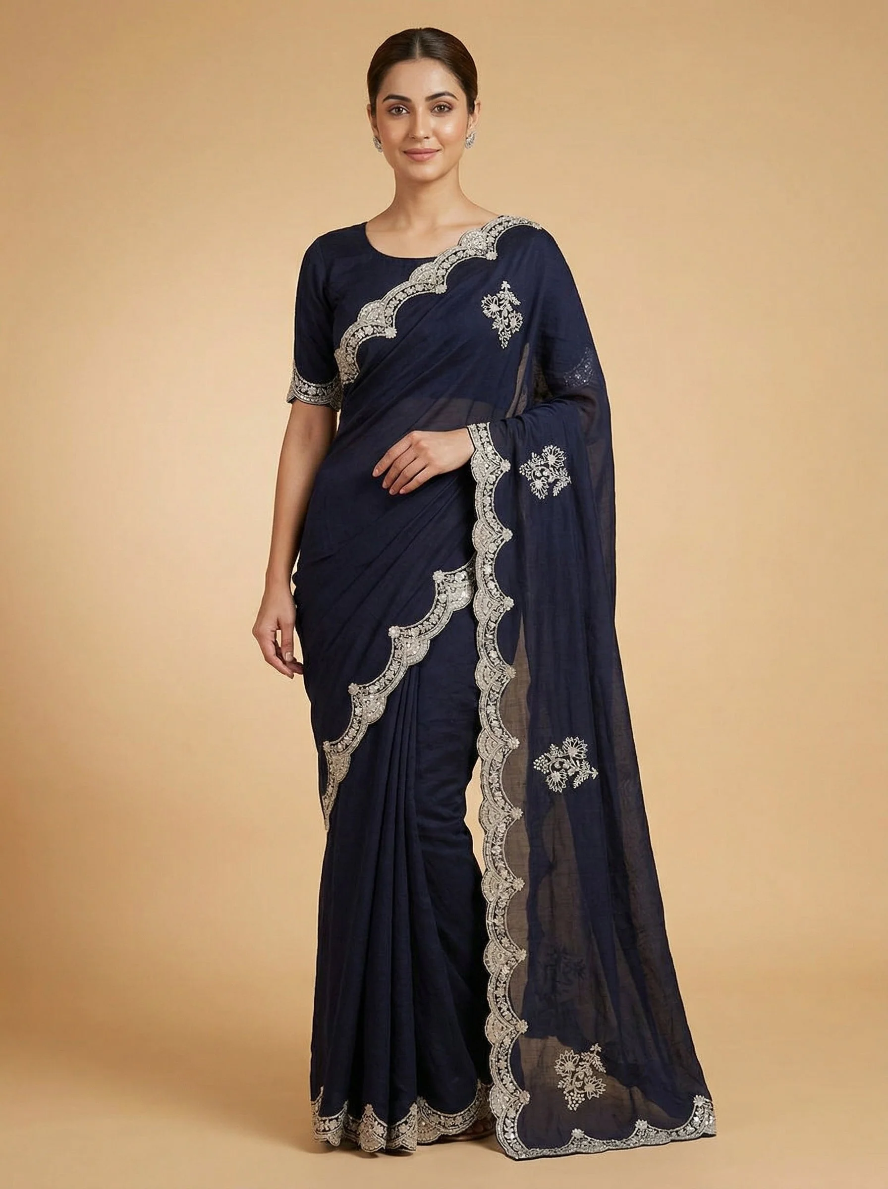 Purple Distinct Embroidered Saree