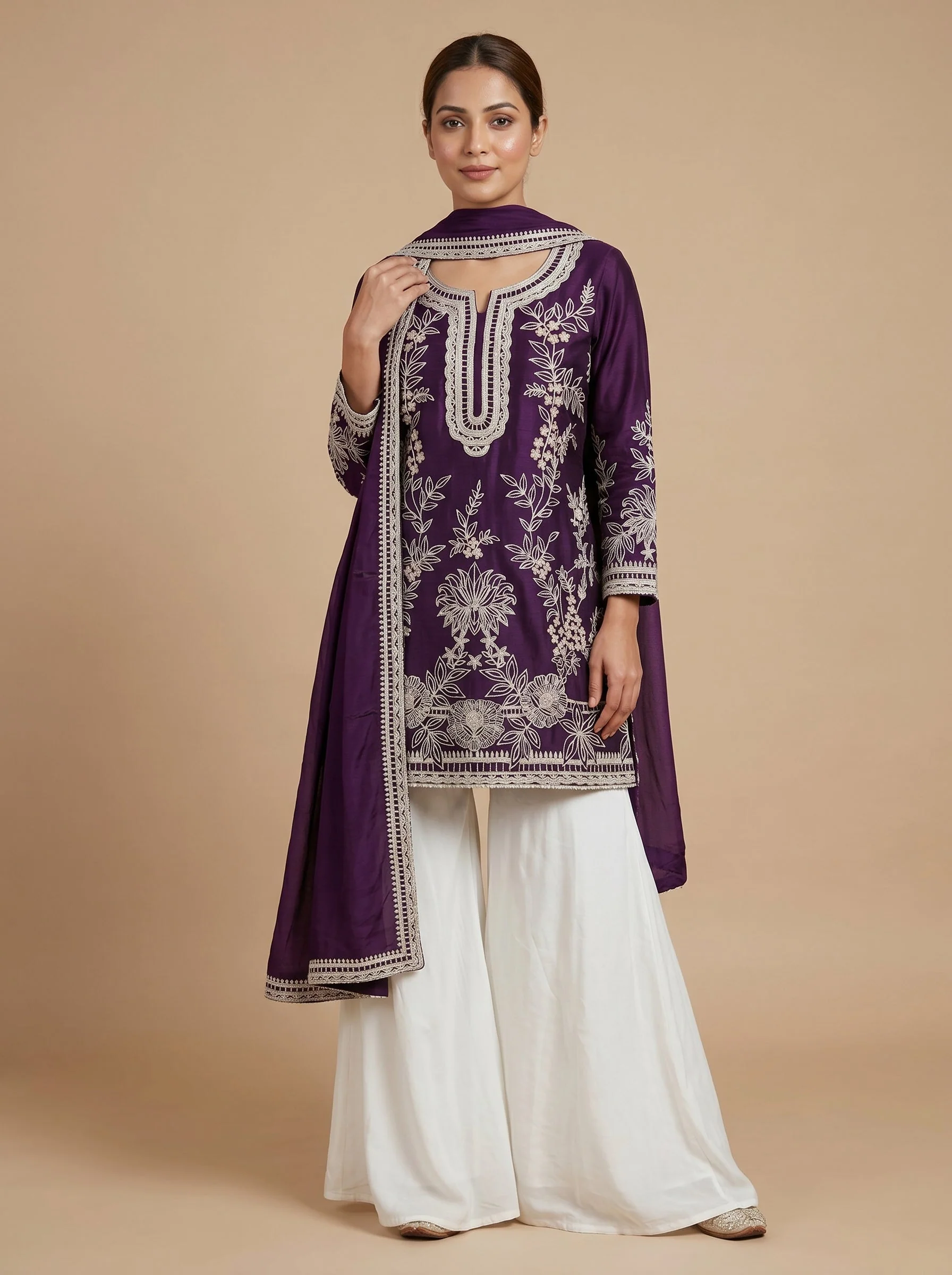 Purple Edge Dhoti Set