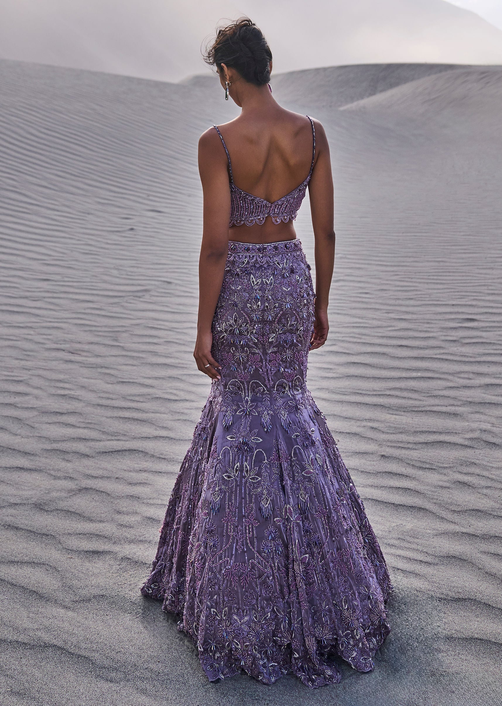 Purple Embroidered Fancy Organza Fishcut Lehenga With Blouse And Dupatta - Image 6
