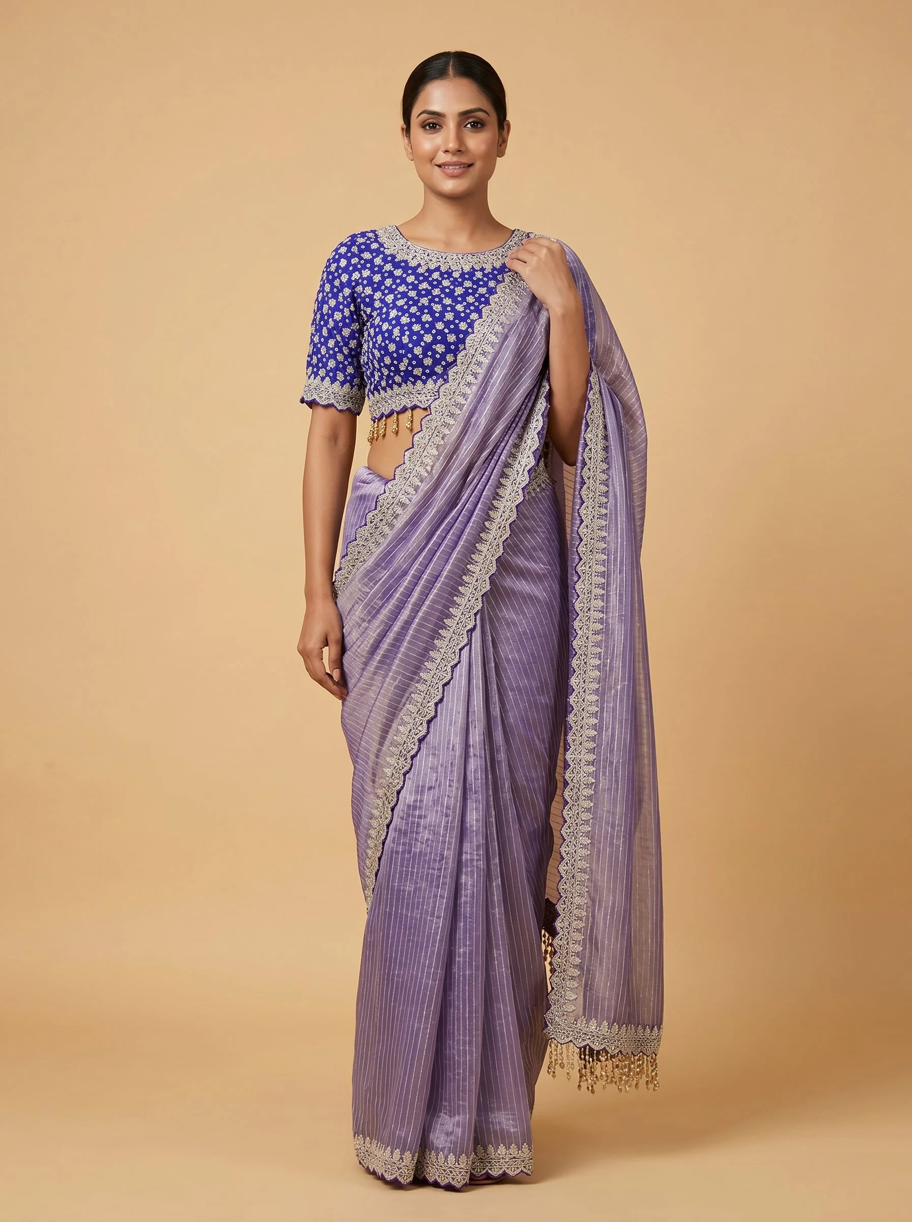 Purple Embroidered Saree with Elegant Zari Border