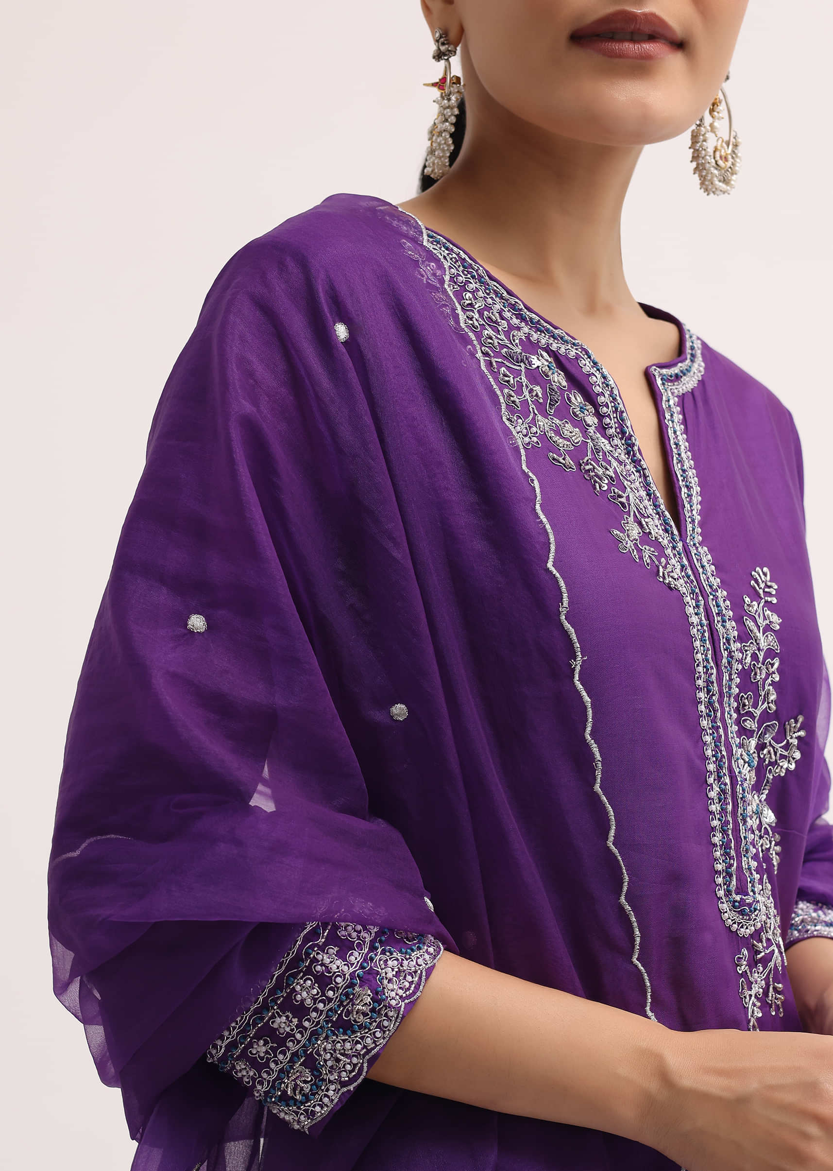 Purple Embroidered Silk Kurta Palazzo Set - Image 2