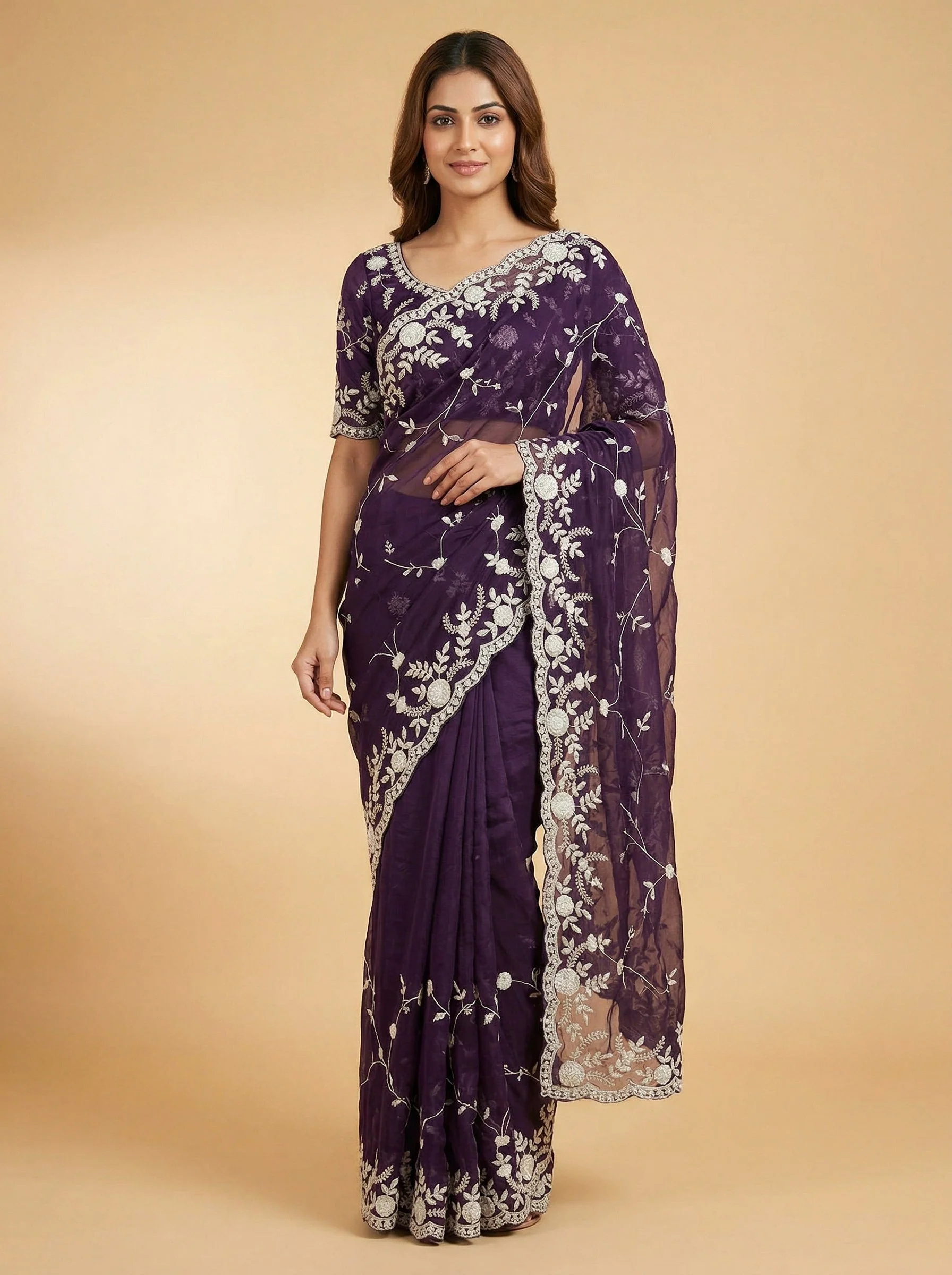 Purple Forceful Embroidered Saree