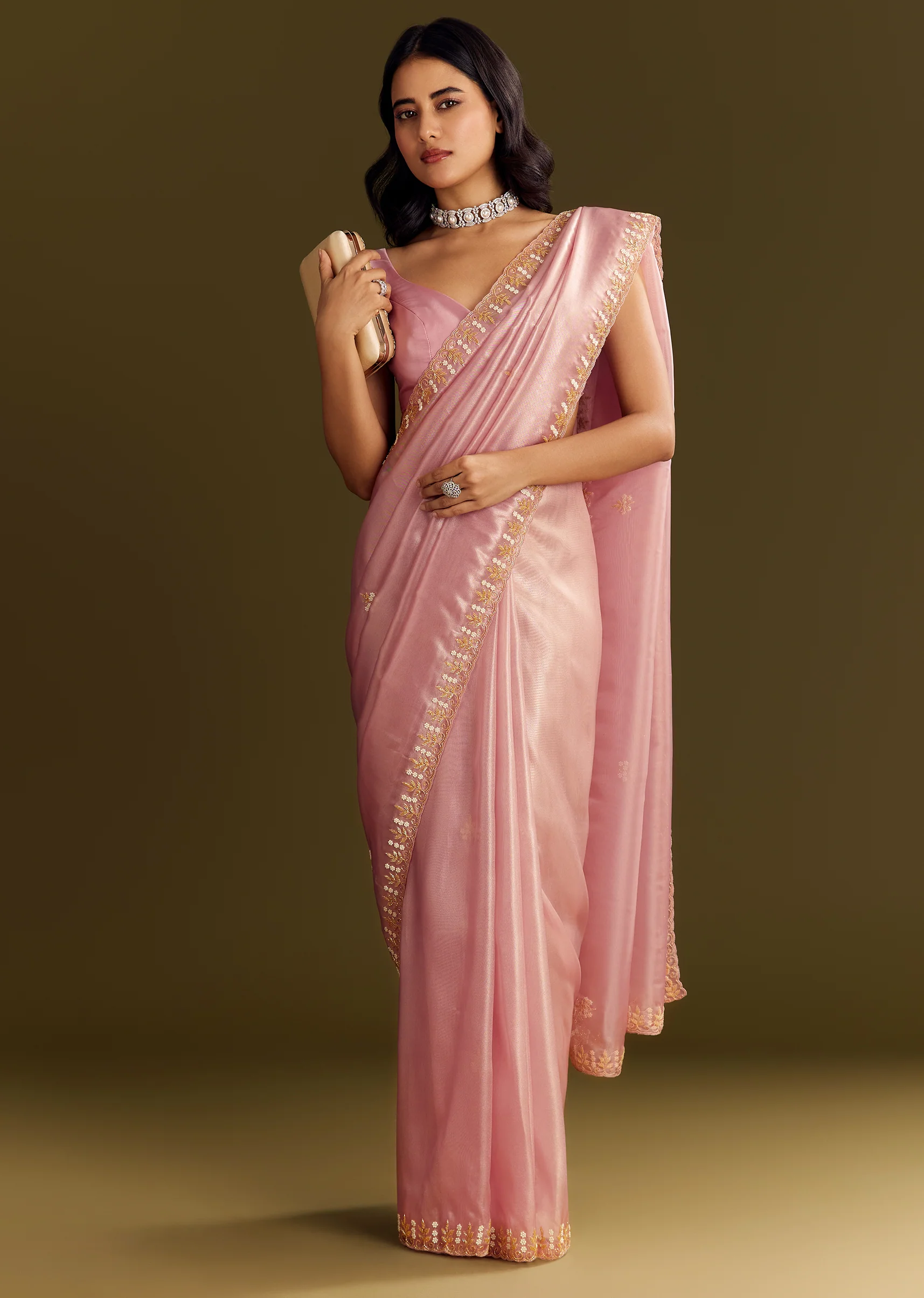 Purple Glass Tissue Saree With Cutdana And Beads Scallop Border - Image 5
