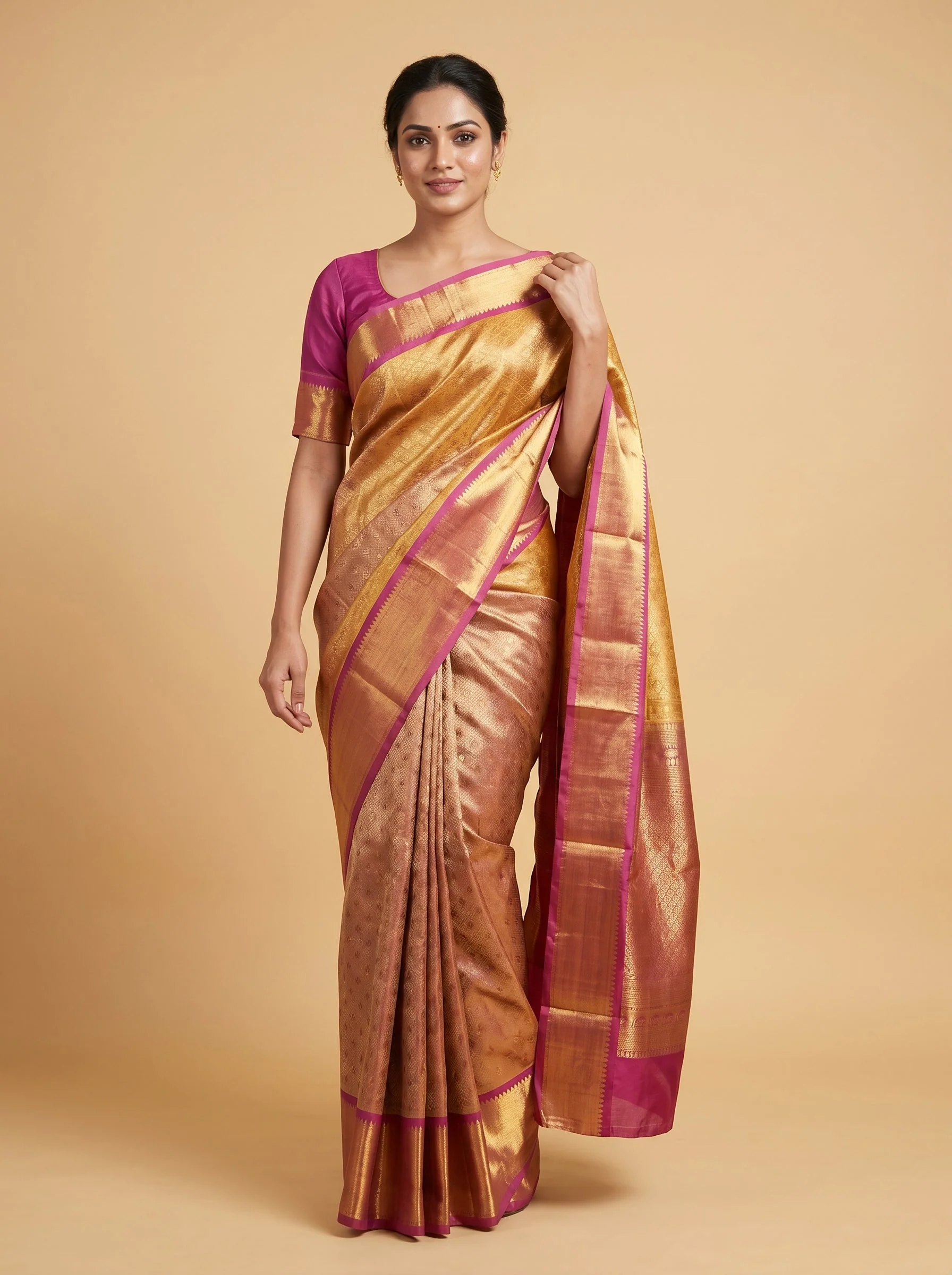 Purple Gold Fusion Saree