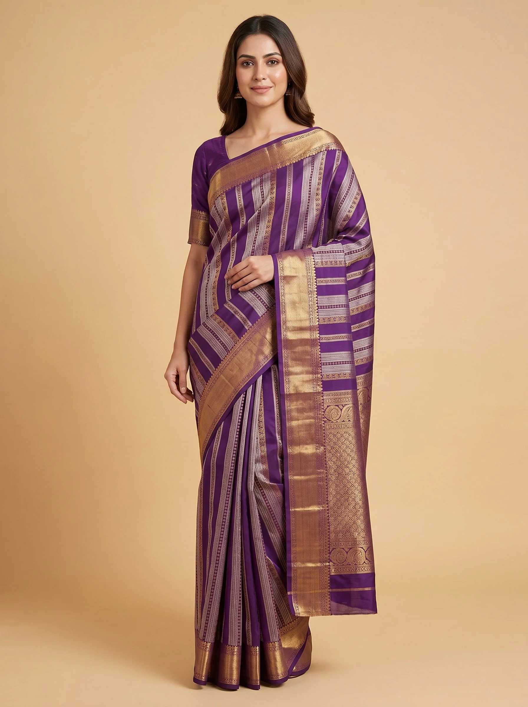 Purple Gold Royal Fusion Handloom Saree