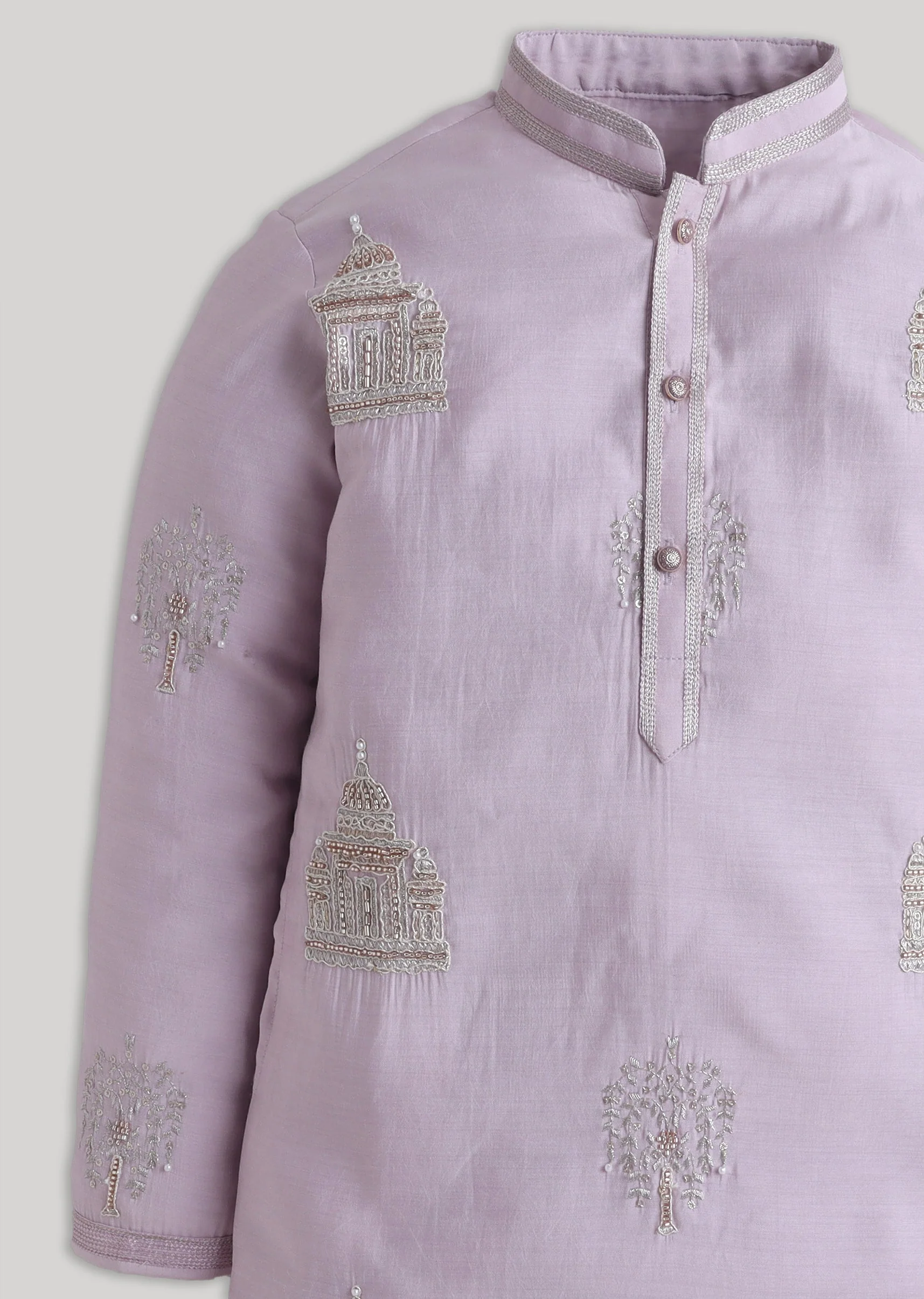 Purple Gold Zari Embroidered Kurta Set - Image 4