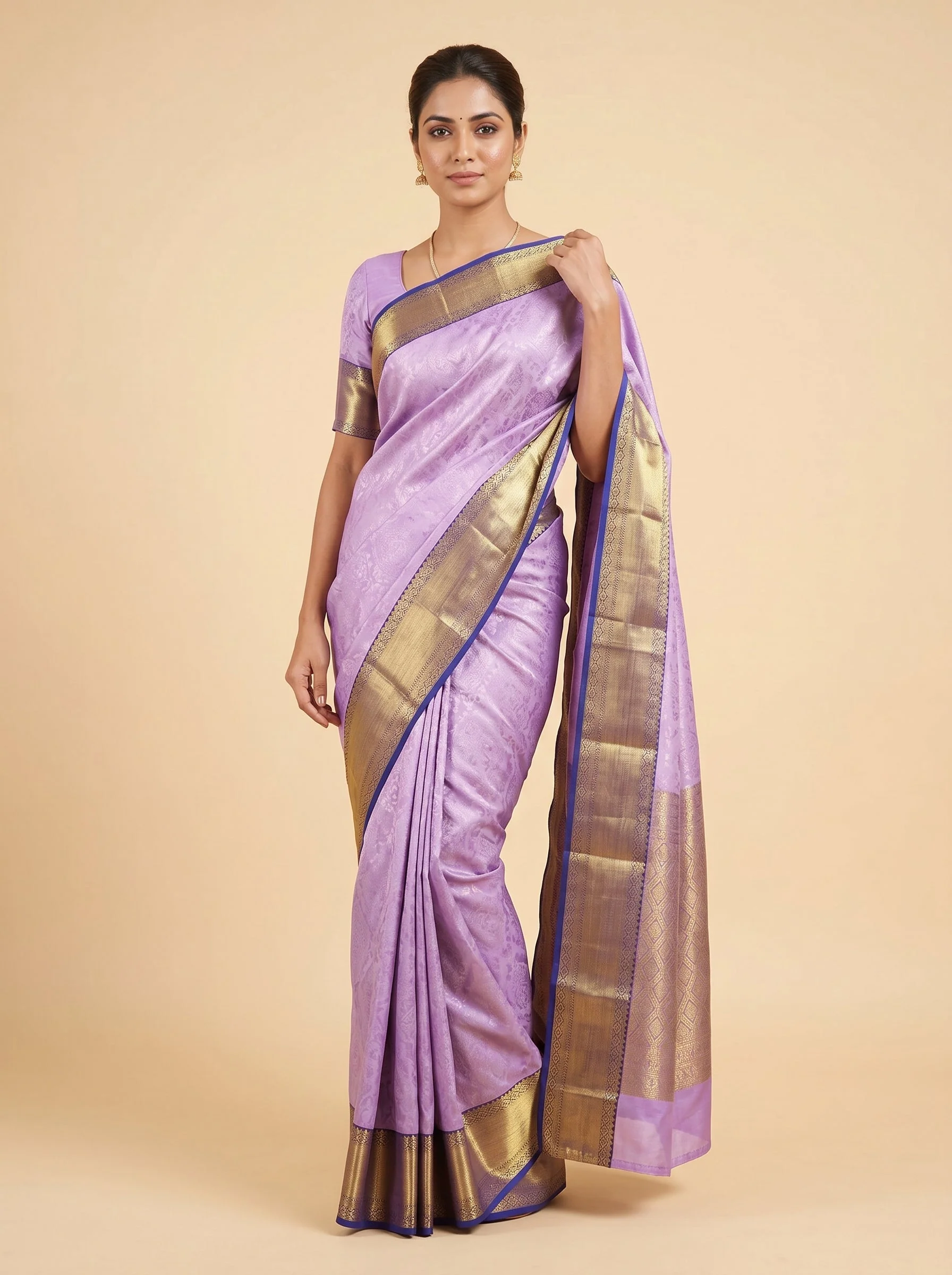 Purple handloom saree with contrast pallu
