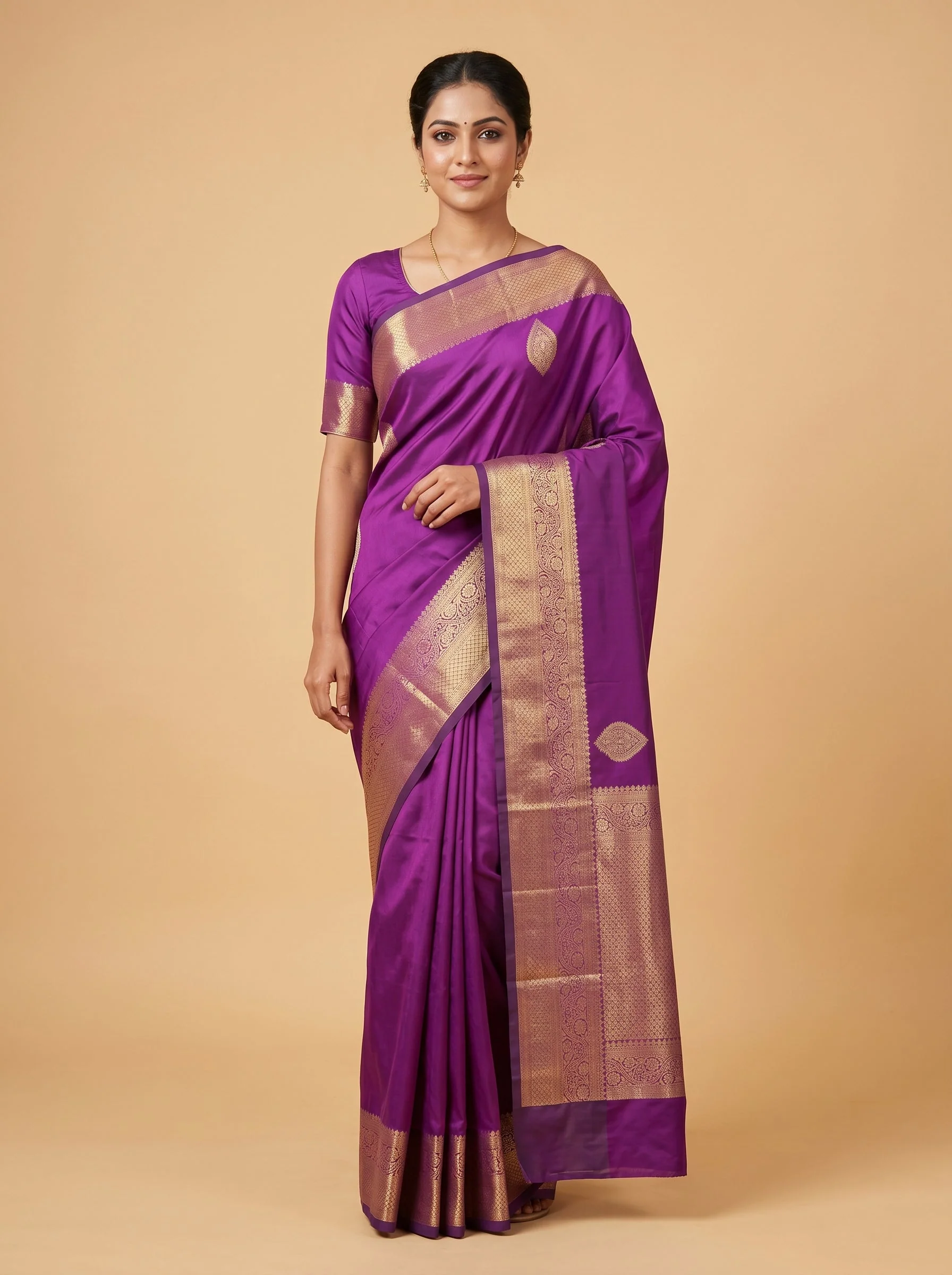 Purple handloom saree with woven motifs