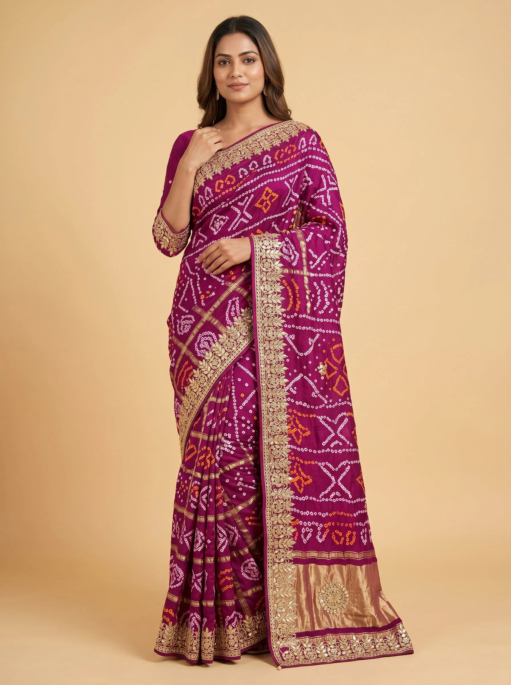 Purple Heritage Dye Bandhani Saree