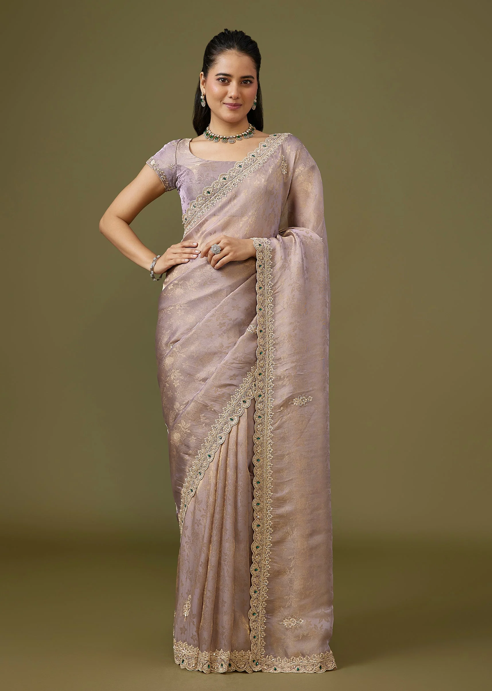 Purple Jacquard Dola Silk Saree - Image 3