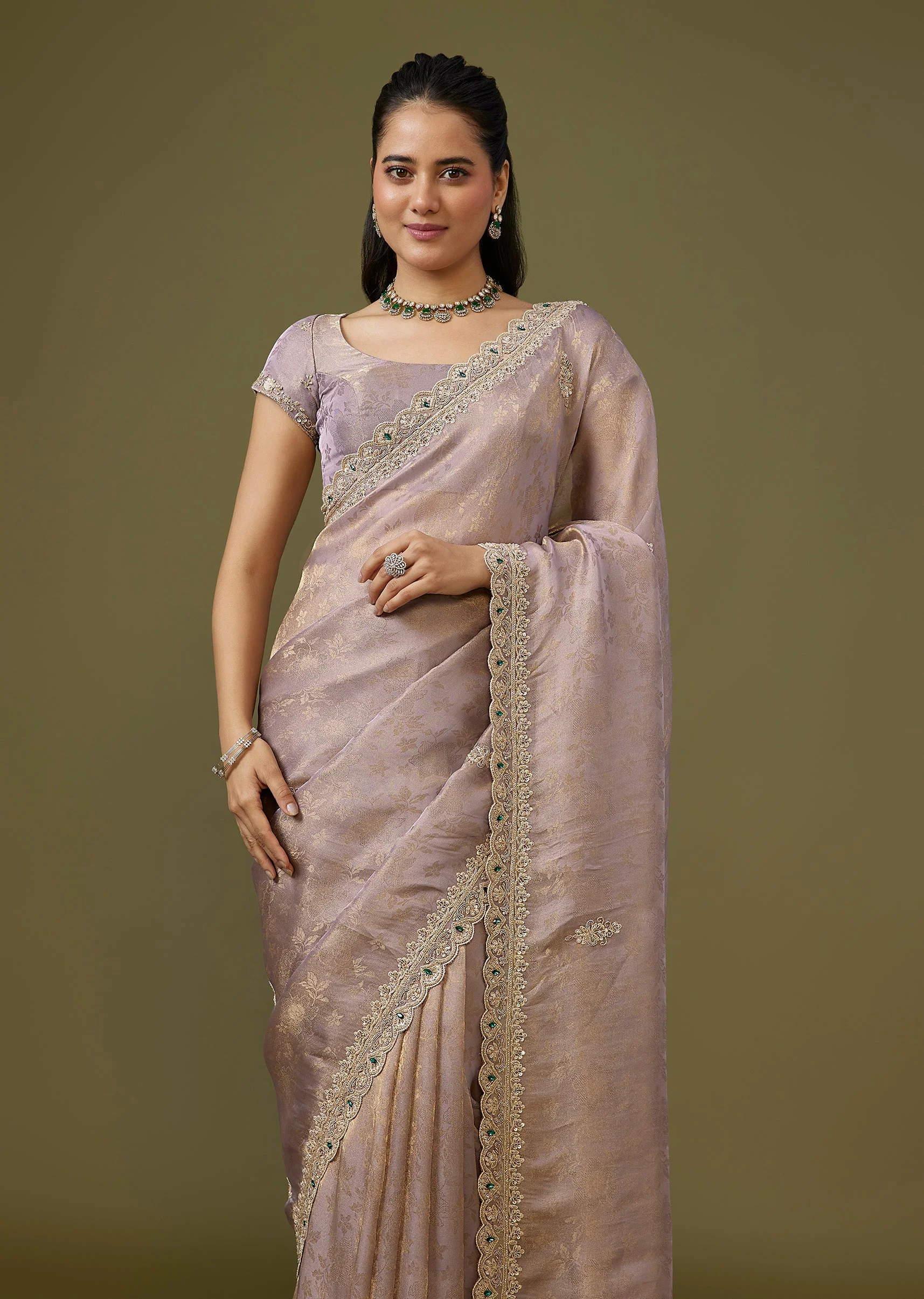 Purple Jacquard Dola Silk Saree - Image 5