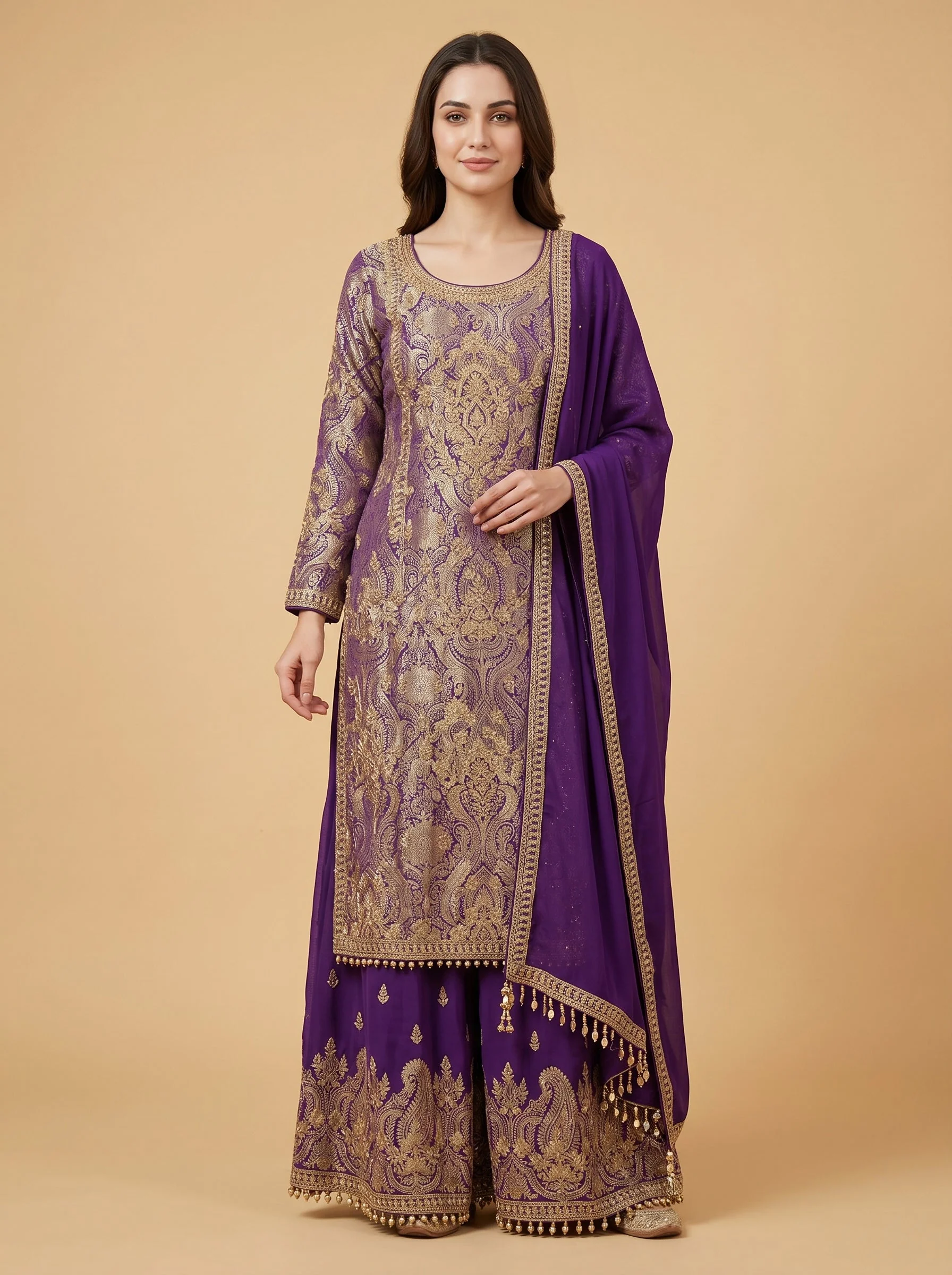 Purple Kurti Pant Set Suit