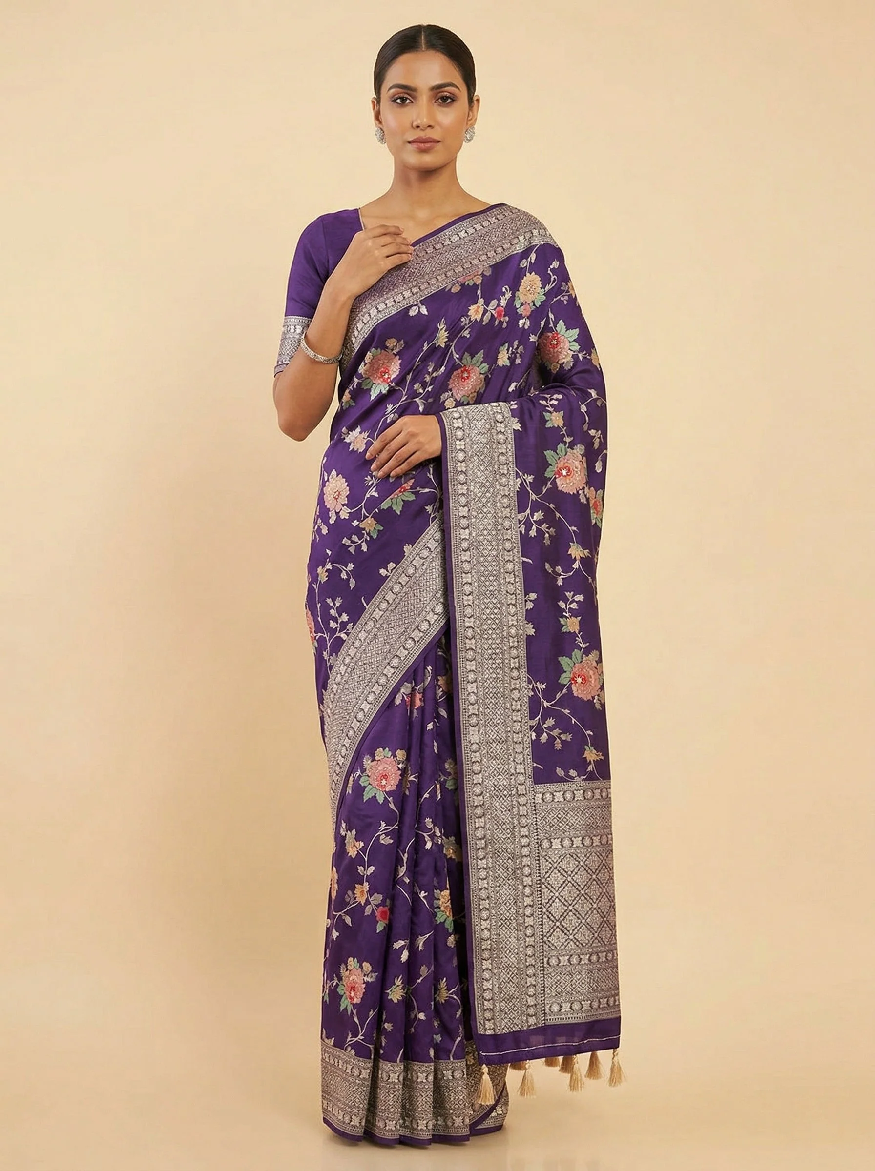 Purple Noble-Tone Embroidered Saree
